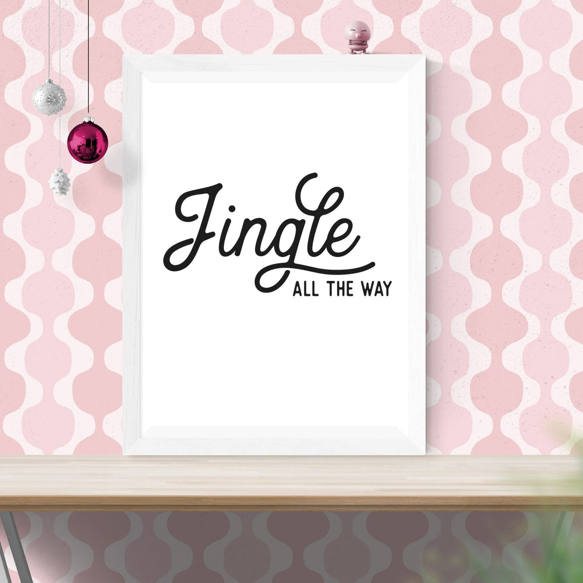 Jingle All The Way Script Pre-Inked Stamp – PSI imprint stamped in black ink. The script word "Jingle" appears above small capital words "all the way."