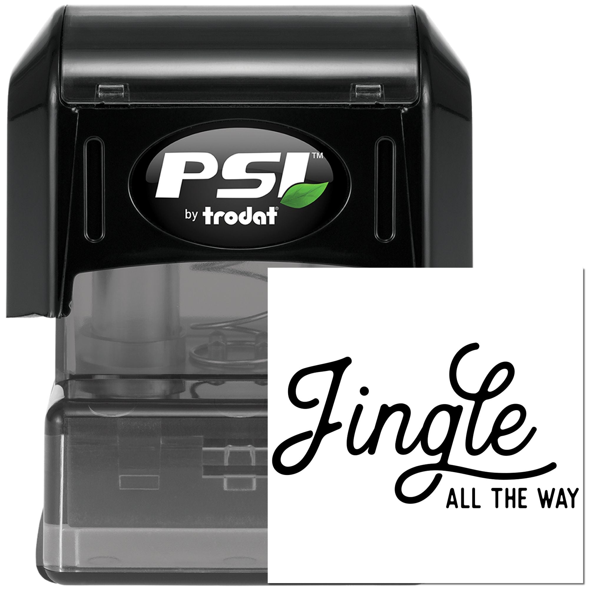 PSI by Trodat self-inking rubber stamp with Jingle All the Way design for Christmas cards, holiday crafts, and seasonal packaging