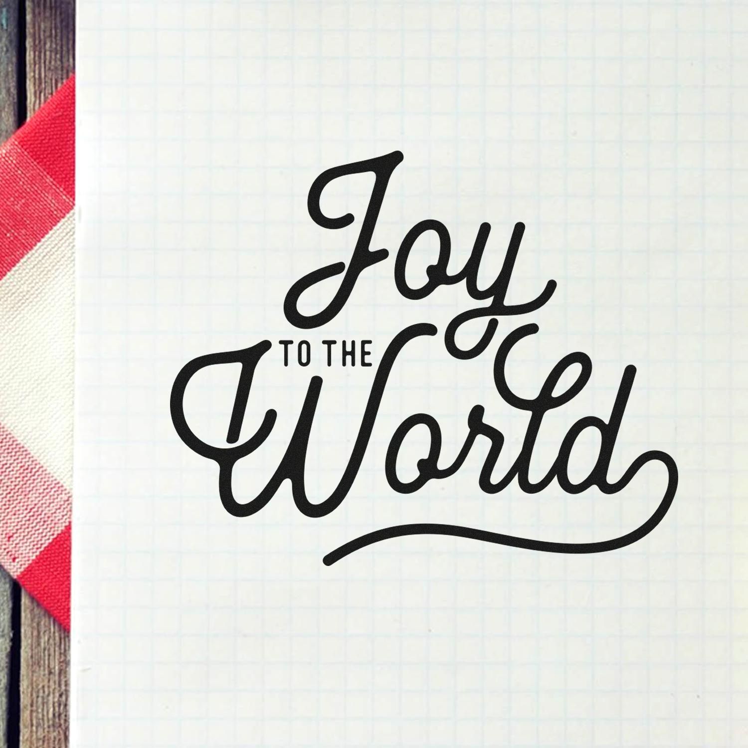 Joy to the World rubber stamp design in elegant script for holiday cards, crafts, and seasonal papercrafting.