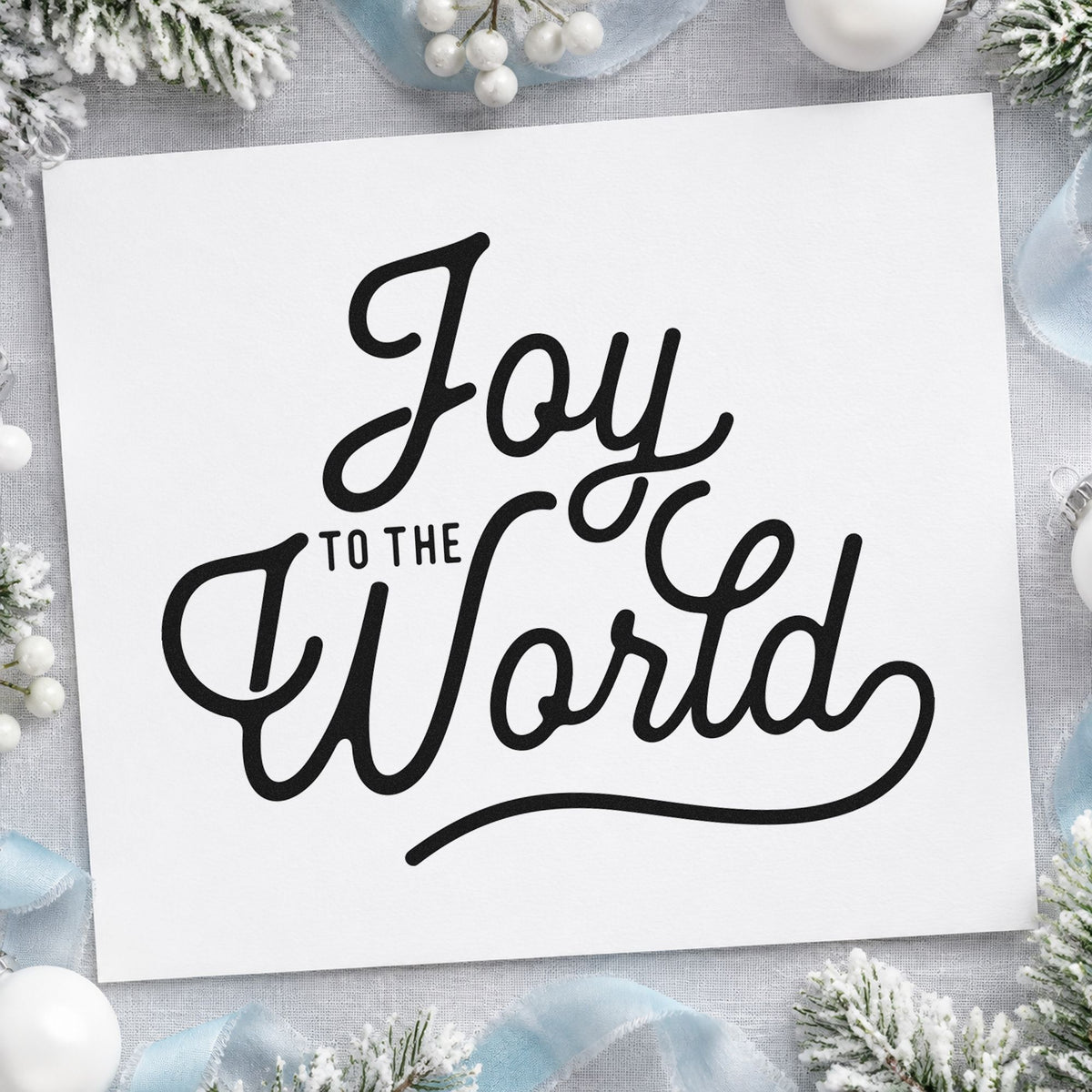Joy To The World Script Lettering Wood-Mounted Rubber Stamp in use 3