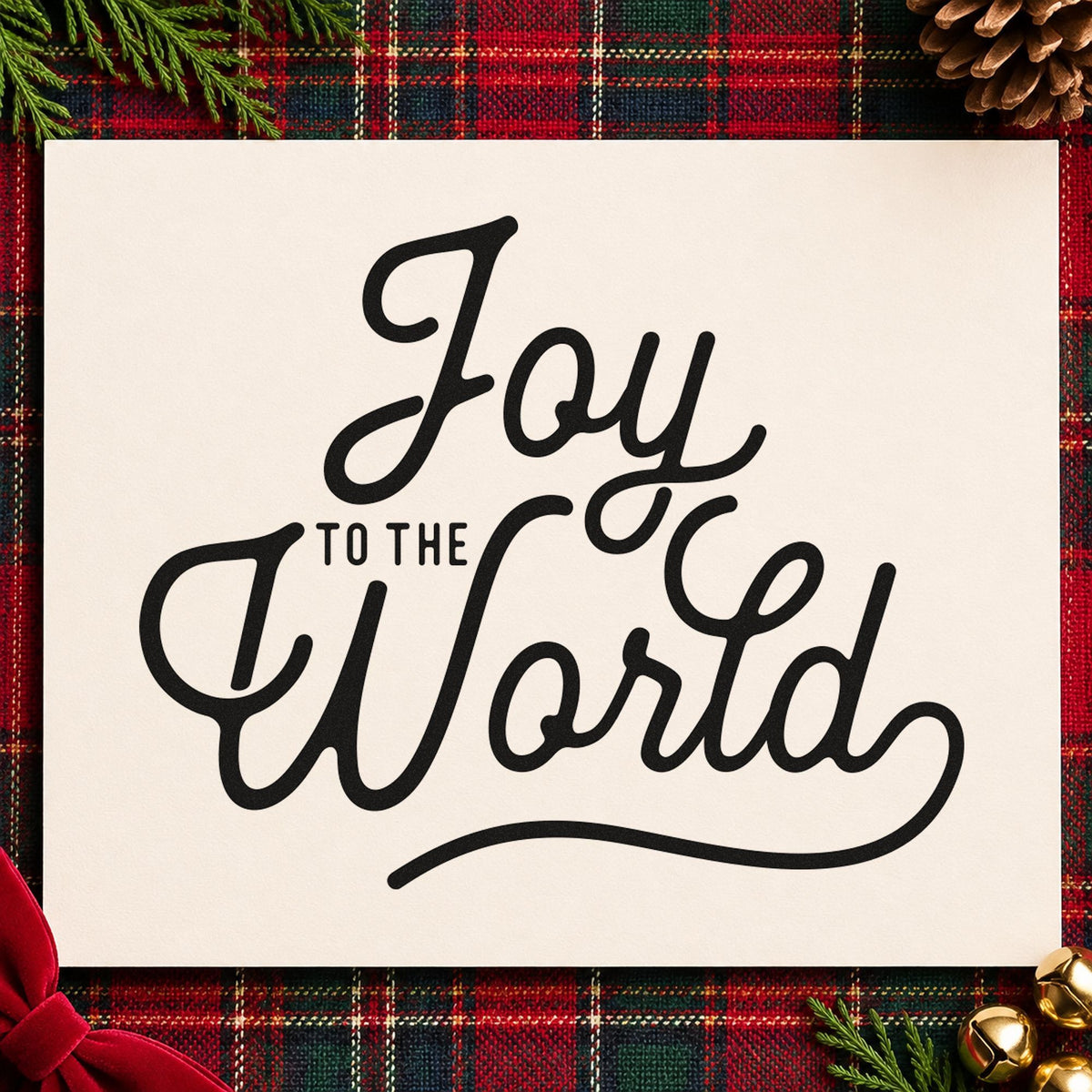 Joy To The World Script Lettering Wood-Mounted Rubber Stamp in use 4