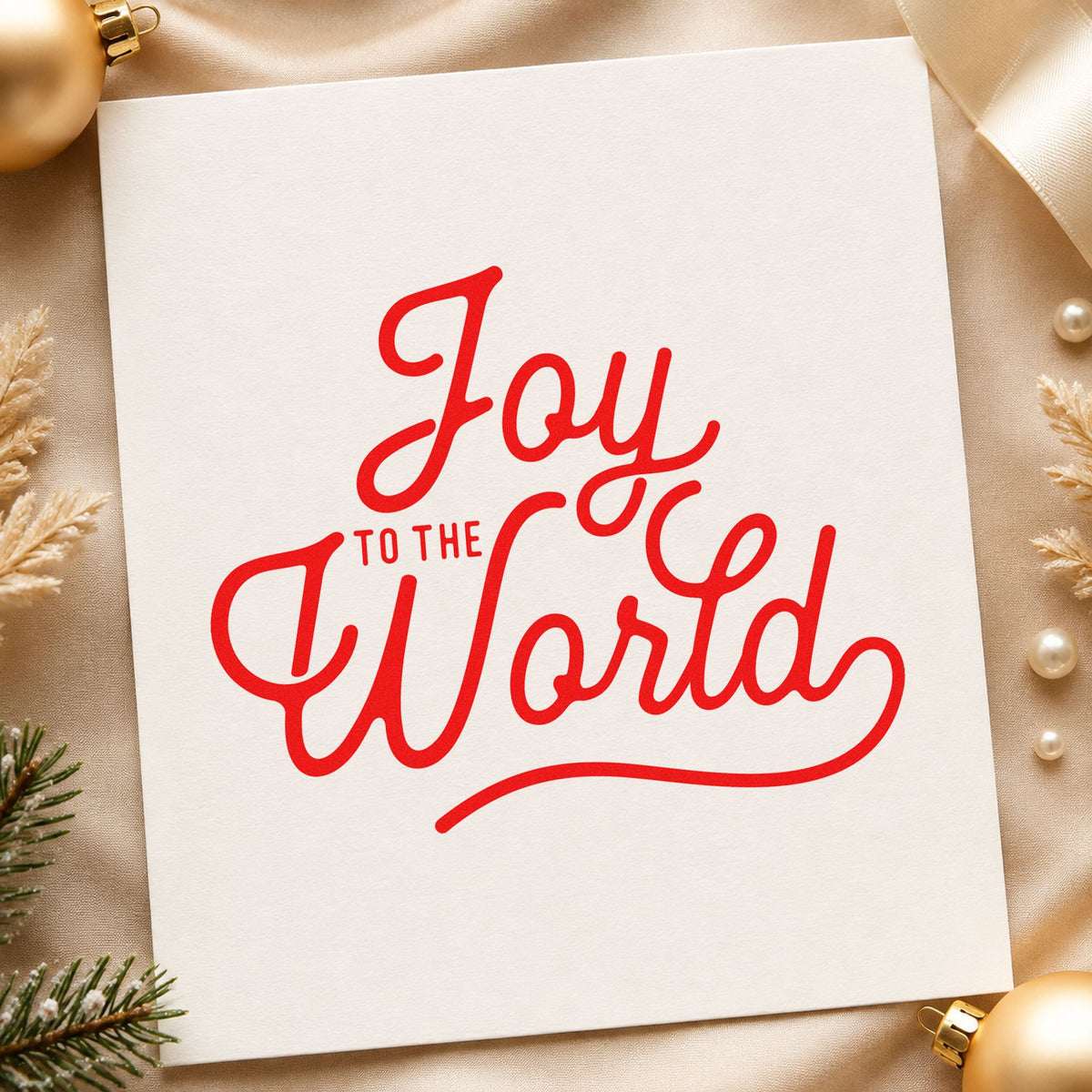 Joy To The World Script Lettering Wood-Mounted Rubber Stamp in use 5