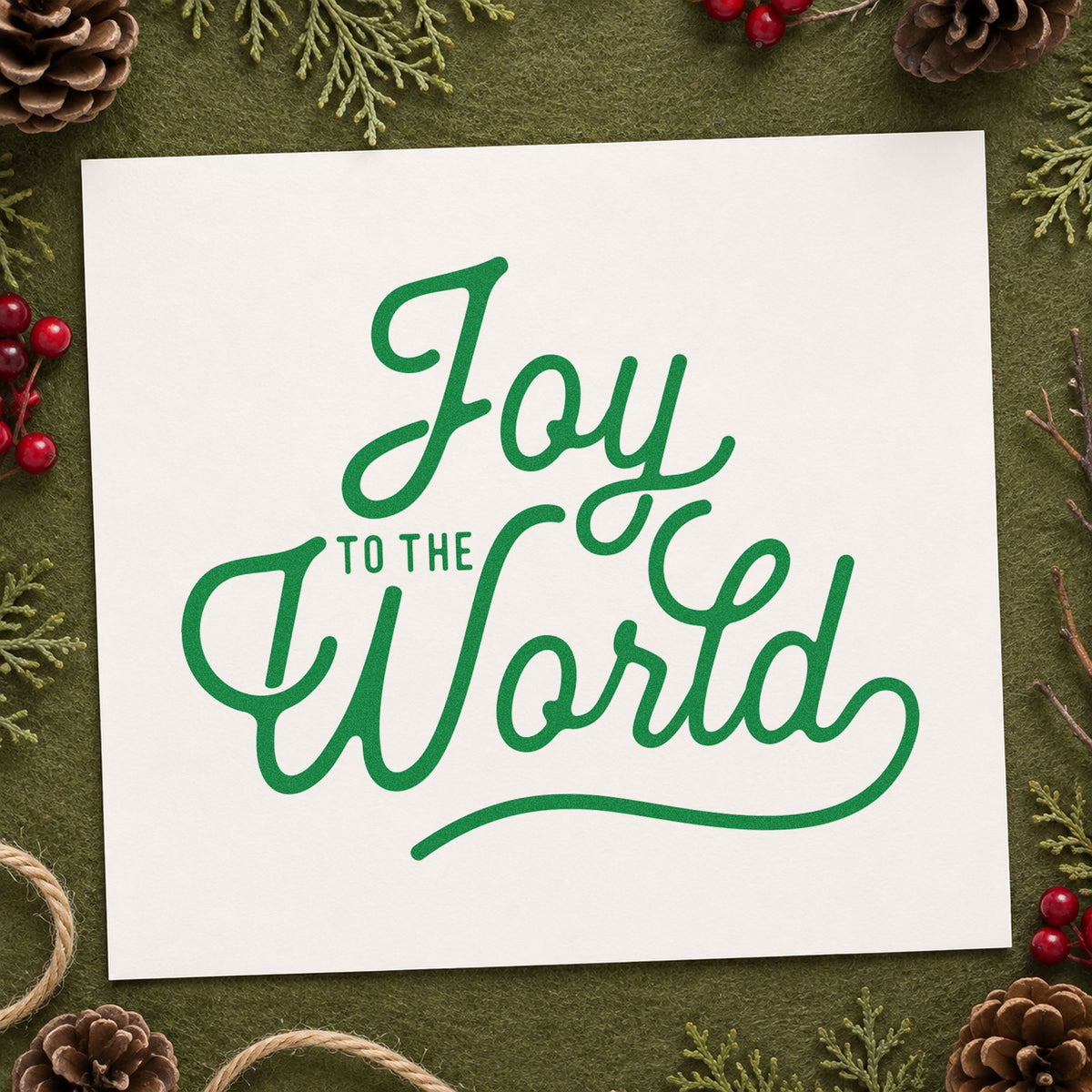Joy To The World Script Lettering Wood-Mounted Rubber Stamp in use 8