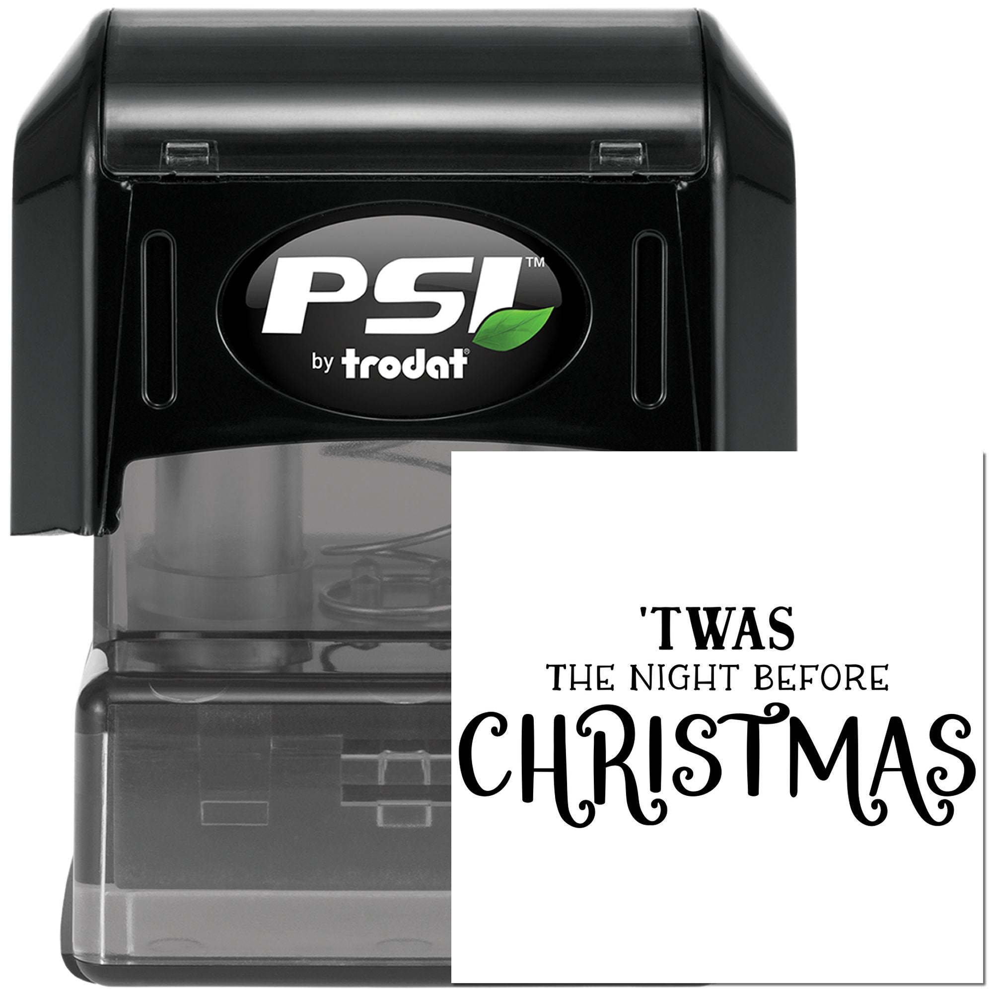 PSI by Trodat self-inking custom rubber stamp with Twas the Night Before Christmas holiday message impression.