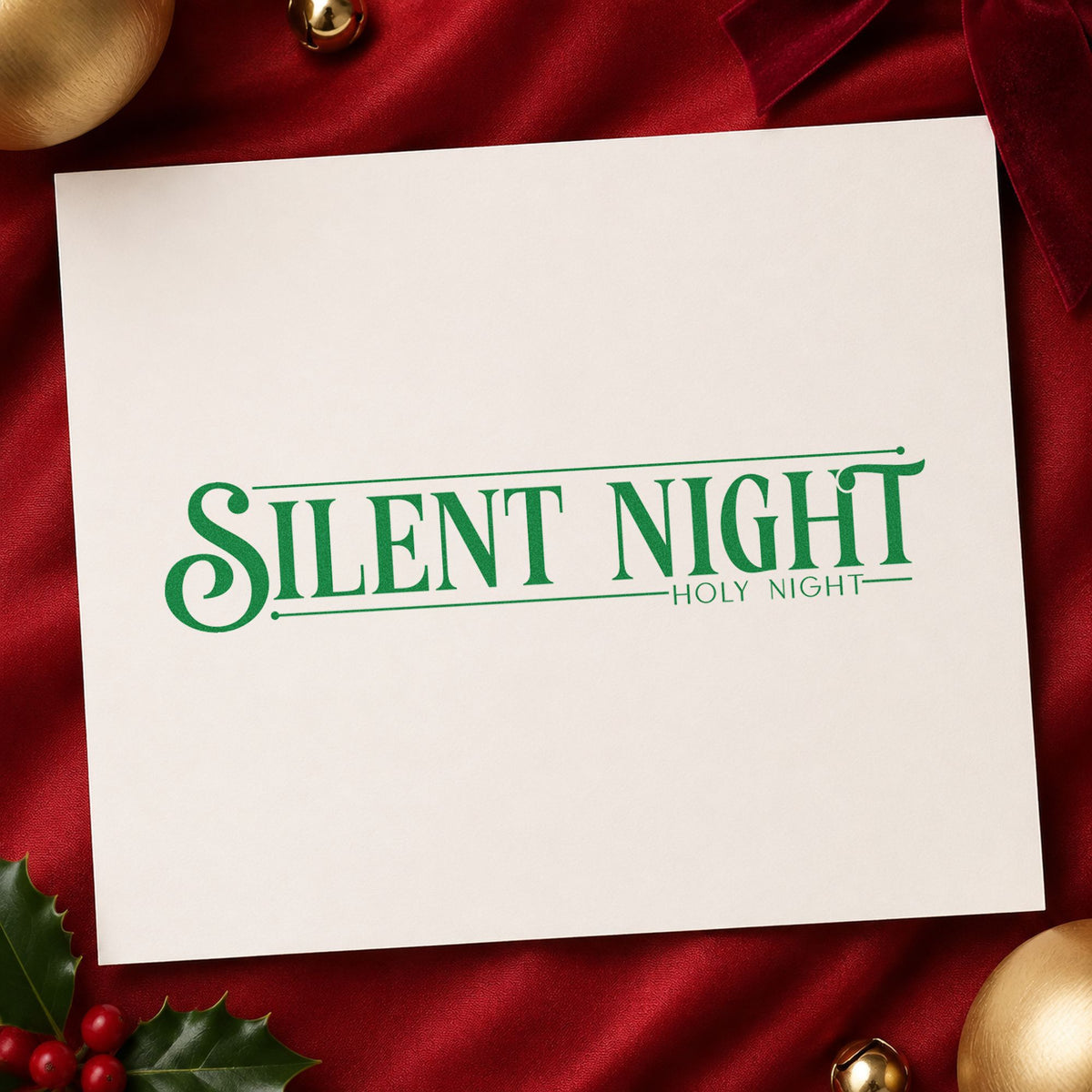 Silent Night Holy Night craft stamp in green ink on cardstock, an easy option for service album page.