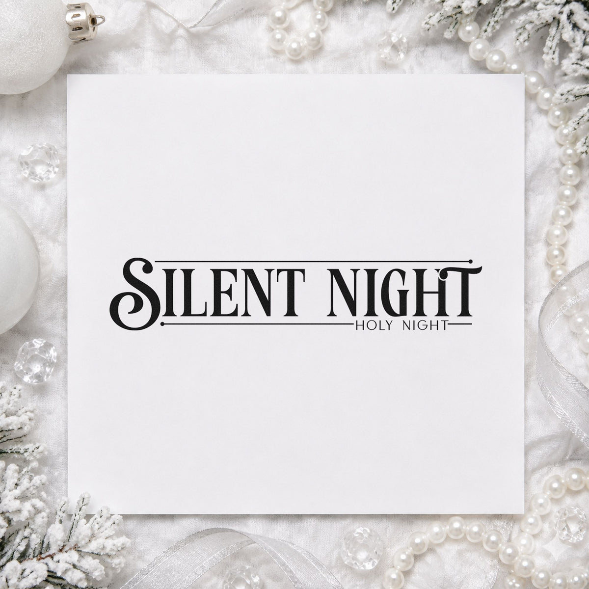 Silent Night Holy Night rubber stamp printed in black ink, ready for bold over small cards and similar paper crafts.