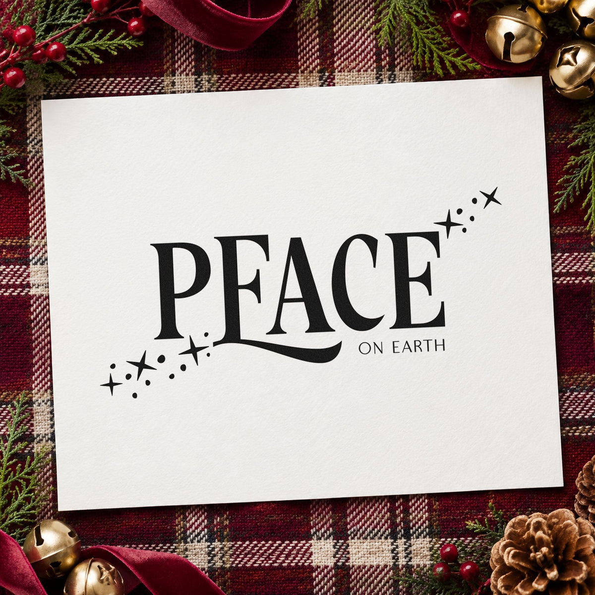 Peace On Earth Sparkles craft stamp imprint in black ink on a handmade project, one idea being single word tags.