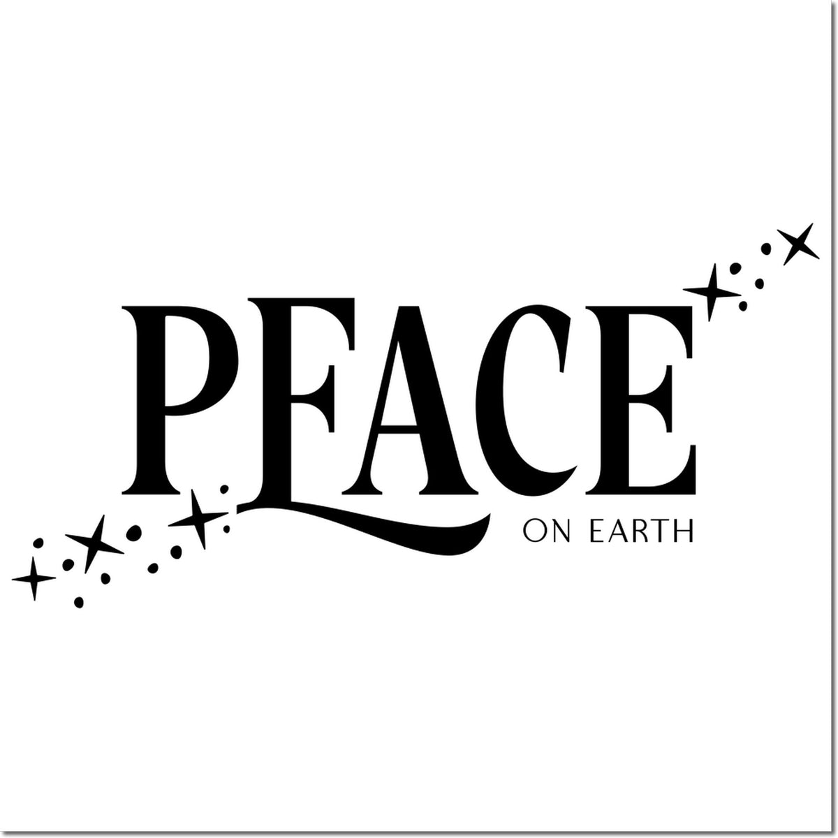 Peace on Earth rubber stamp design with decorative stars and dots, ideal for holiday cards and seasonal crafting.