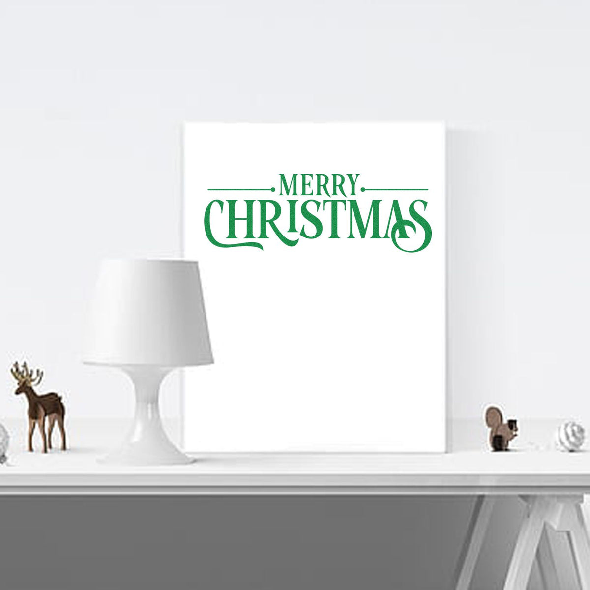 Merry Christmas rubber stamp design in green for holiday cards, invitations and festive DIY crafts