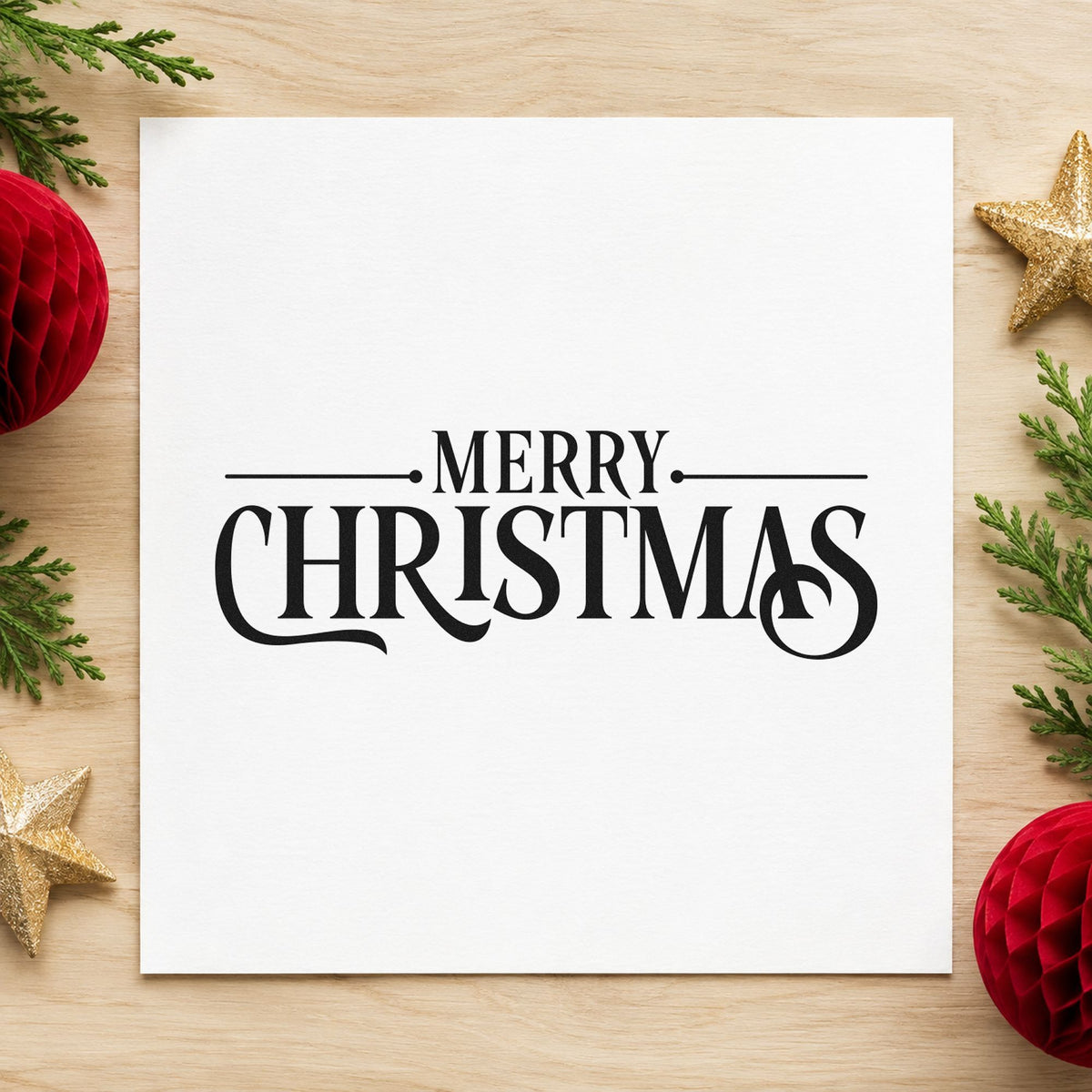 Merry Christmas Decorative Serif Wood Handle Stamp in use 4
