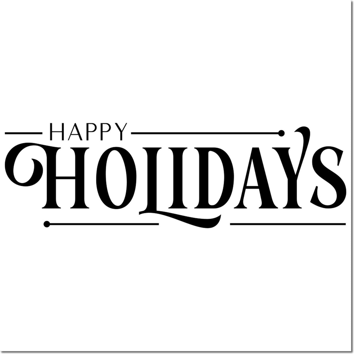 Happy Holidays rubber stamp design with bold decorative lettering for festive cards, gift wrapping, and seasonal crafts.