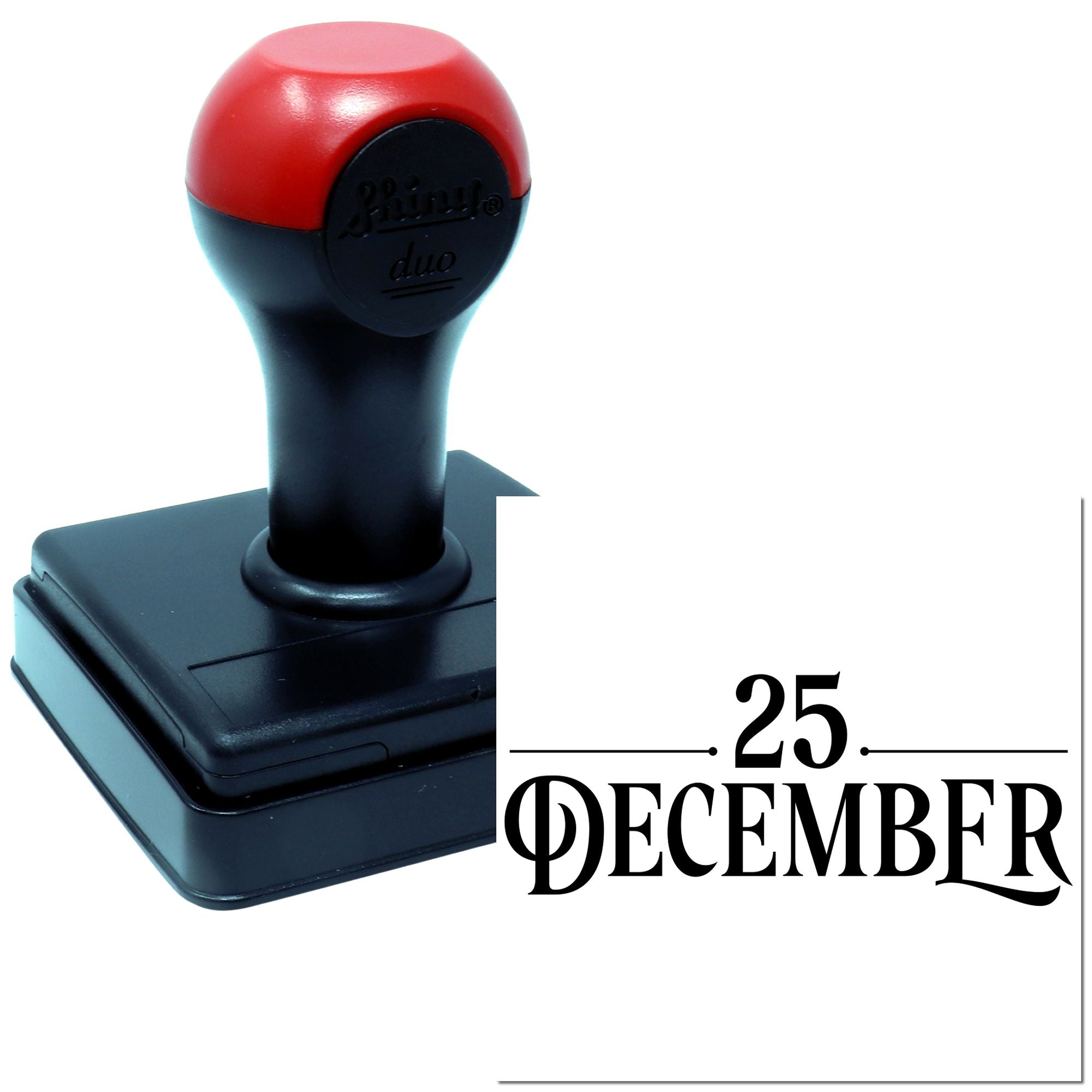 Self-inking rubber date stamp with 25 December imprint for office and document marking.