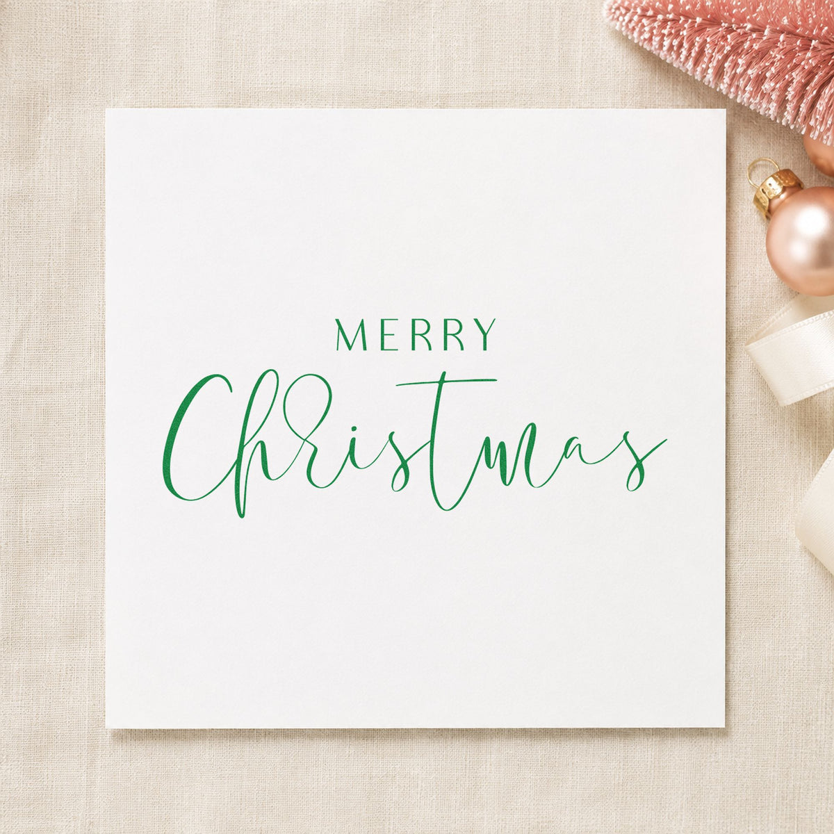 Merry Christmas Fine Script Rubber Stamp – Duo Hand in use 10