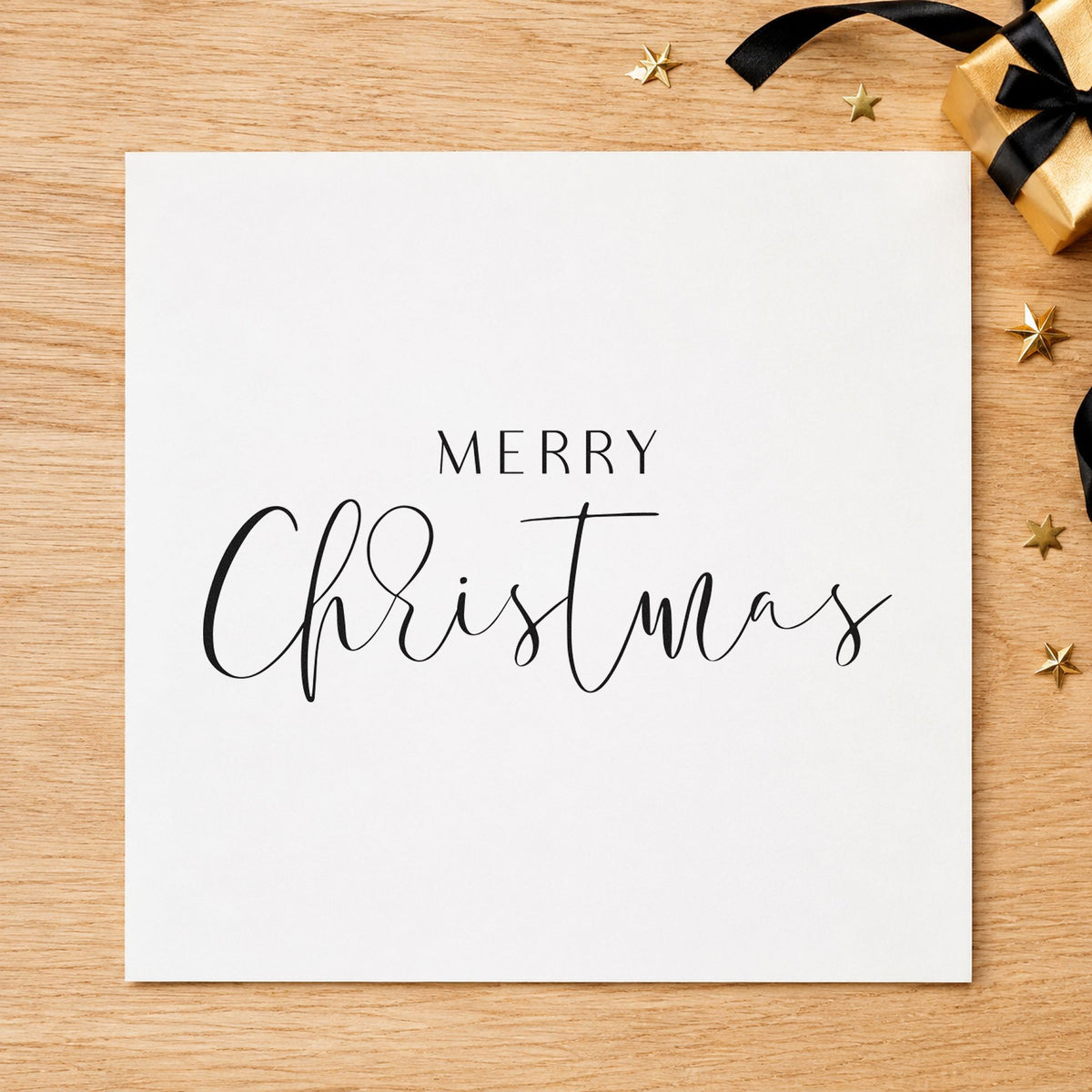 Merry Christmas Fine Script Rubber Stamp – Duo Hand in use 4