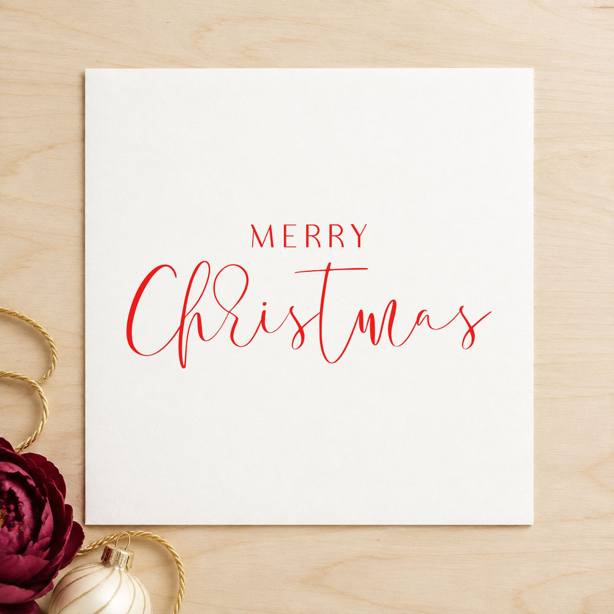 Merry Christmas Fine Script Rubber Stamp – Duo Hand in use 5