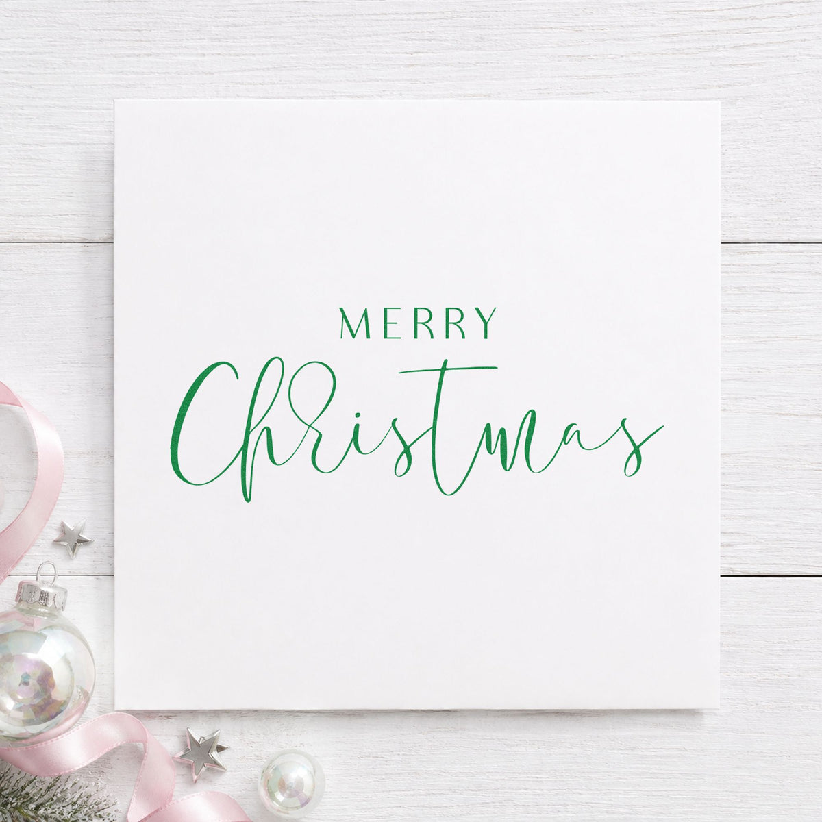 Merry Christmas Fine Script Rubber Stamp – Duo Hand in use 6