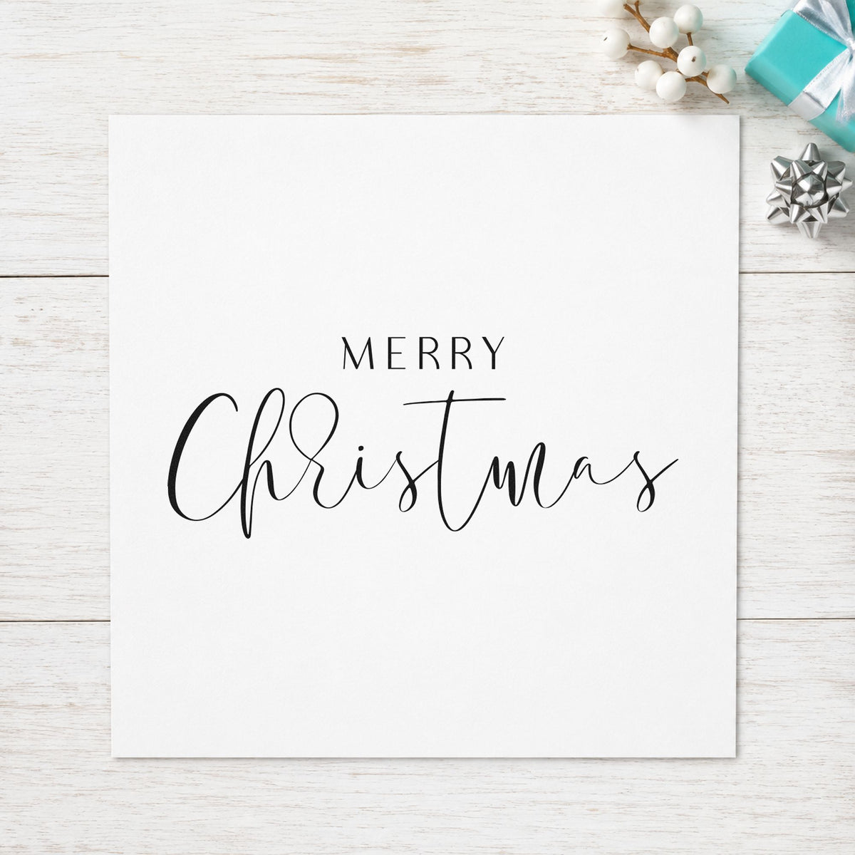 Merry Christmas Fine Script Rubber Stamp – Duo Hand in use 9