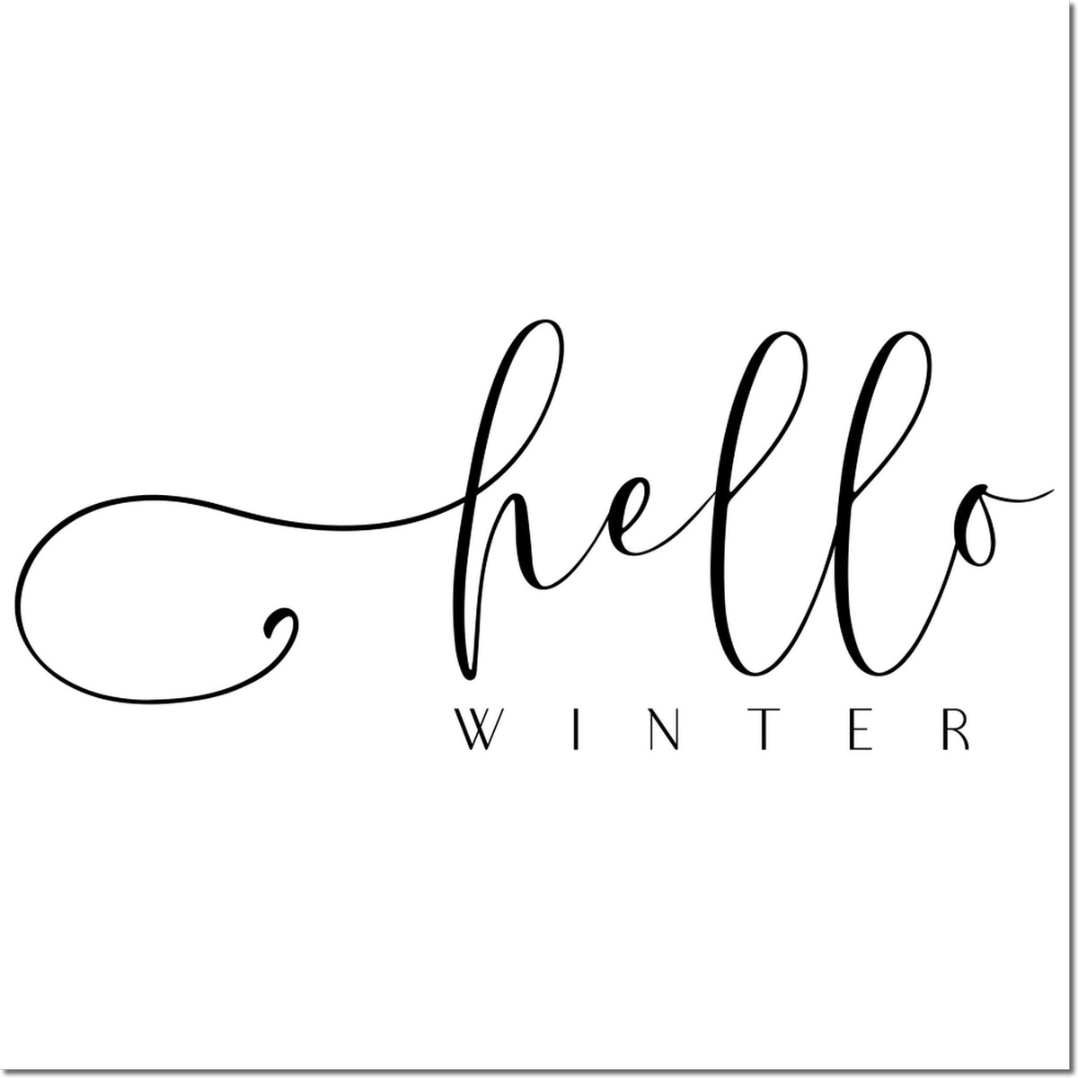 Hello Winter script rubber stamp design for seasonal cards, scrapbooking, and handmade holiday crafts.