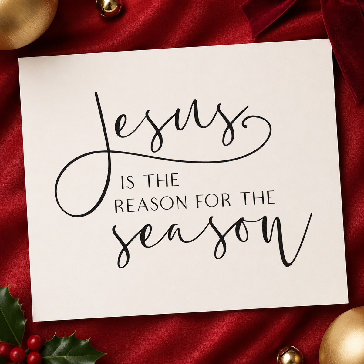 Jesus Reason For The Season rubber stamp printed in black ink, ready for reason line cards and similar paper crafts.