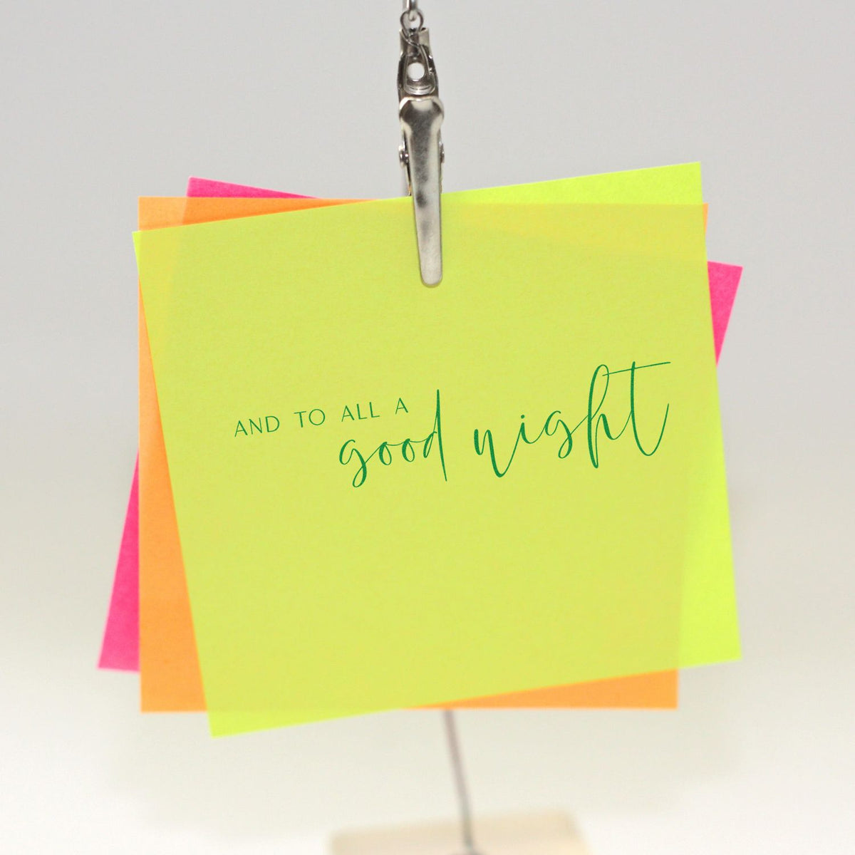 And To All Good Night rubber stamp shown in brown ink, stamped for projects such as nursery album page.