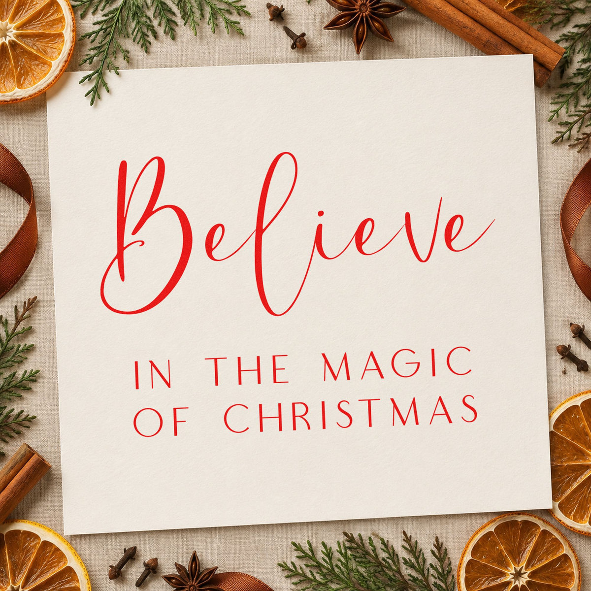 Believe In Magic Of Christmas Rubber Stamp – Duo Hand in use 5