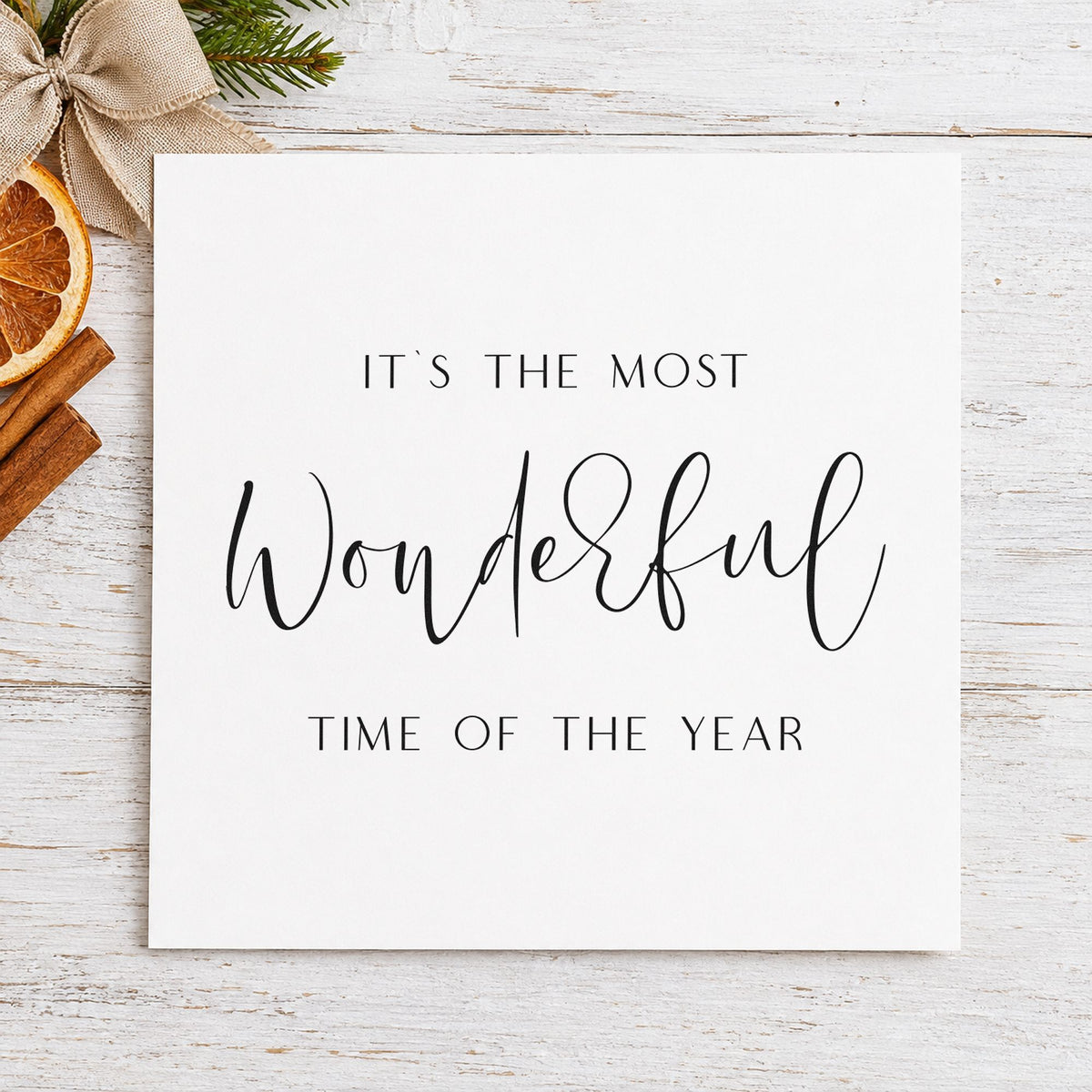 Wonderful Time Of Year Script rubber stamp printed in black ink, ready for between caps cards and similar paper crafts.