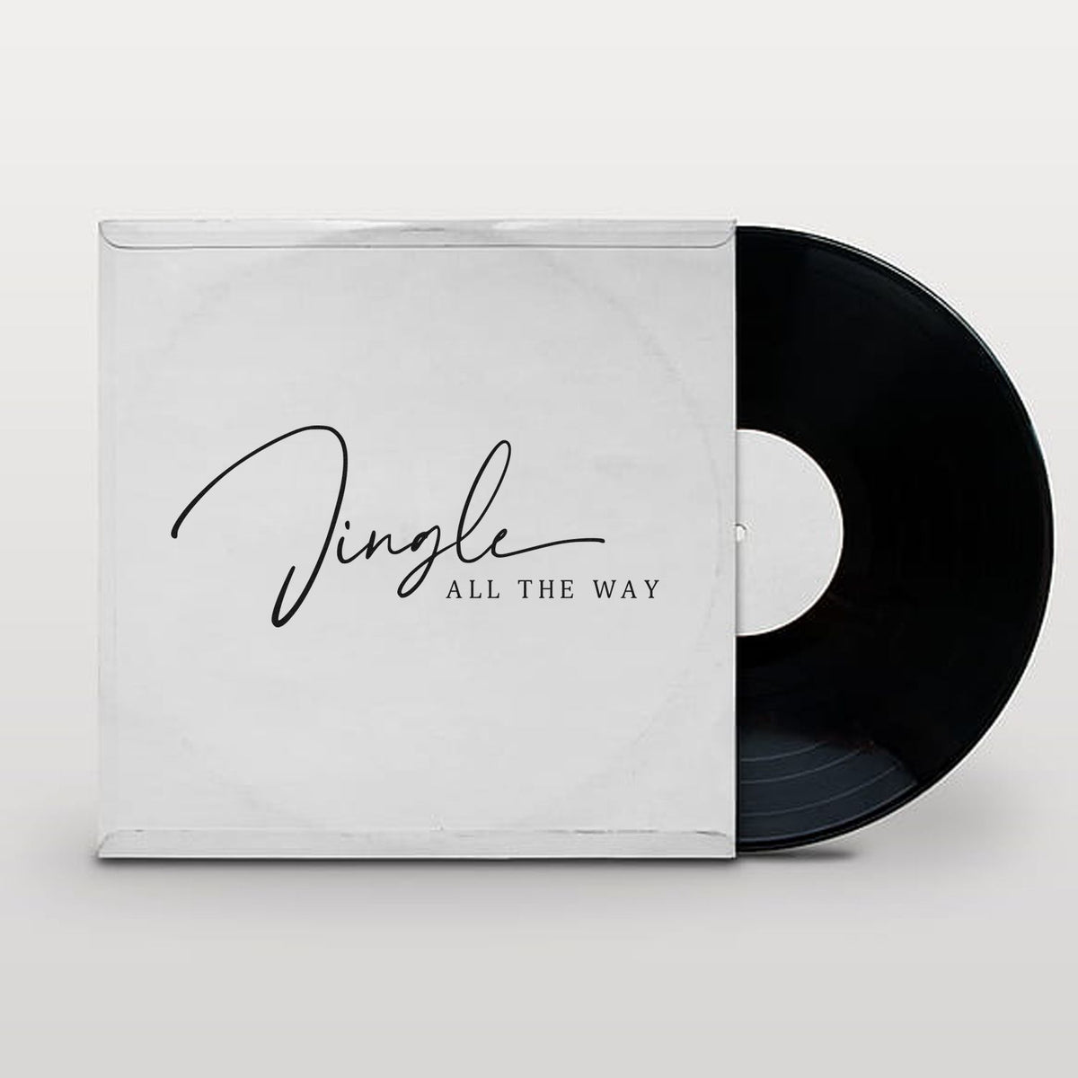 Jingle All The Way vinyl record sleeve with festive holiday typography and black record insert.