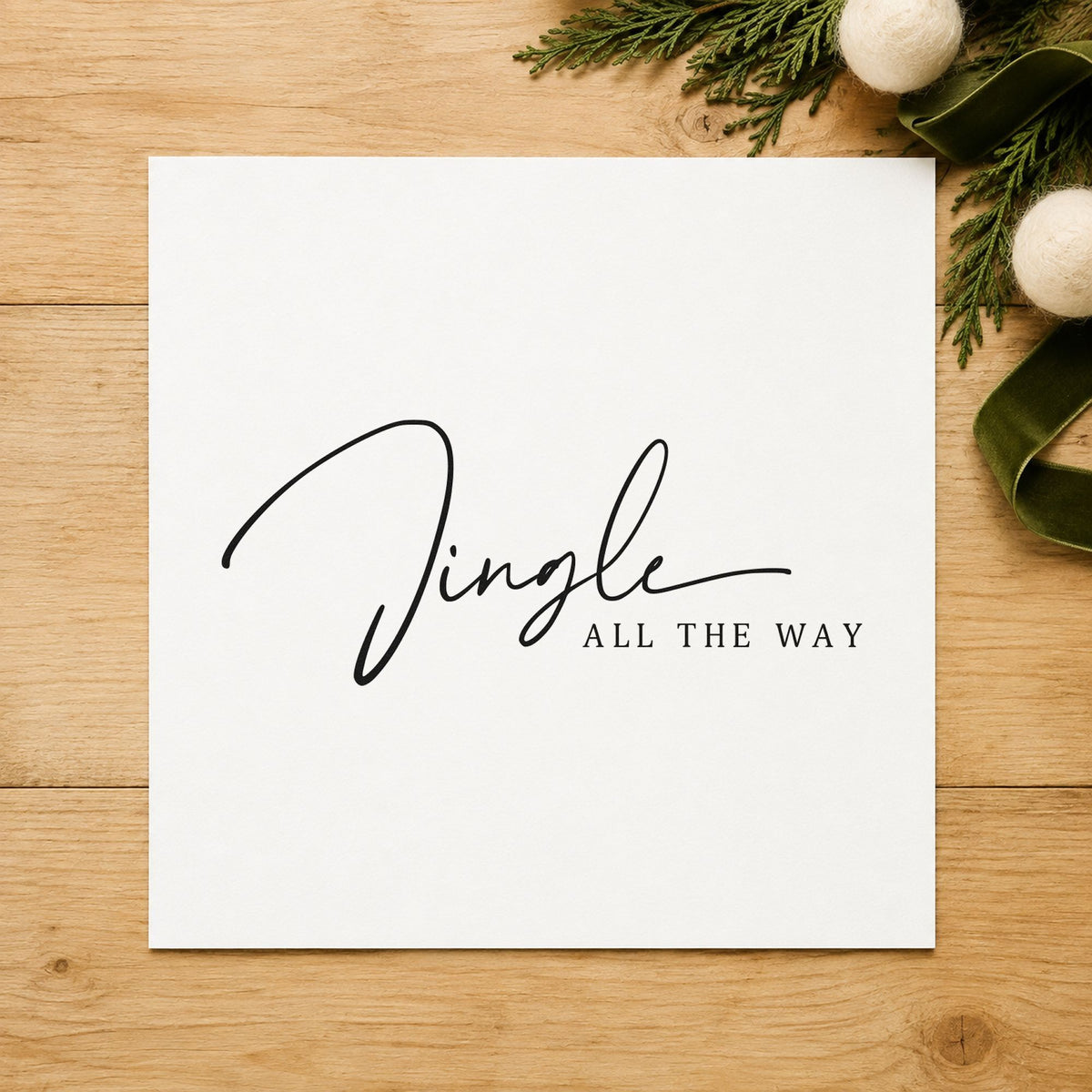 Jingle All The Way Fine rubber stamp printed in black ink, ready for fine over caps cards and similar paper crafts.