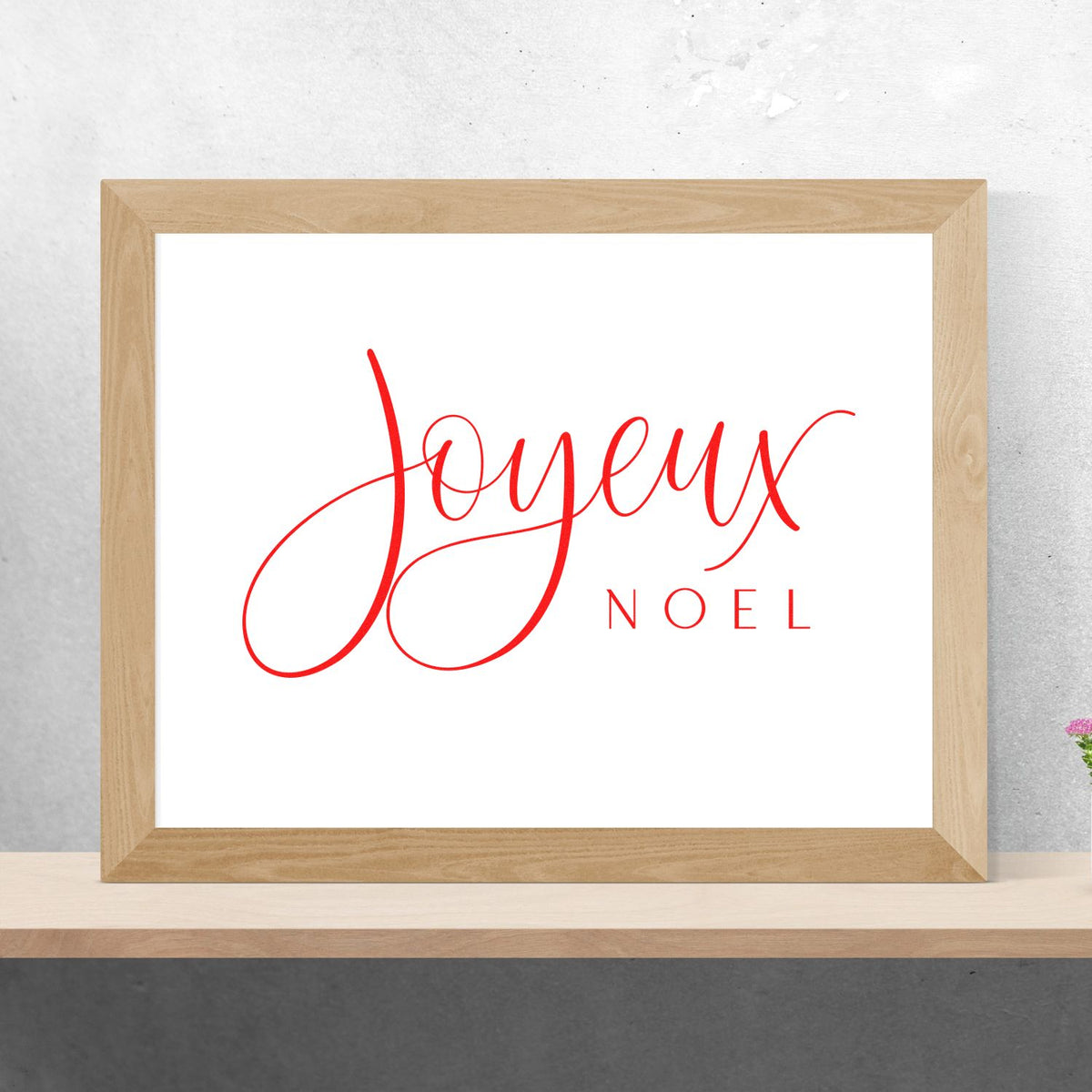 Joyeux Noel custom rubber stamp design for Christmas cards, invitations, and holiday packaging.