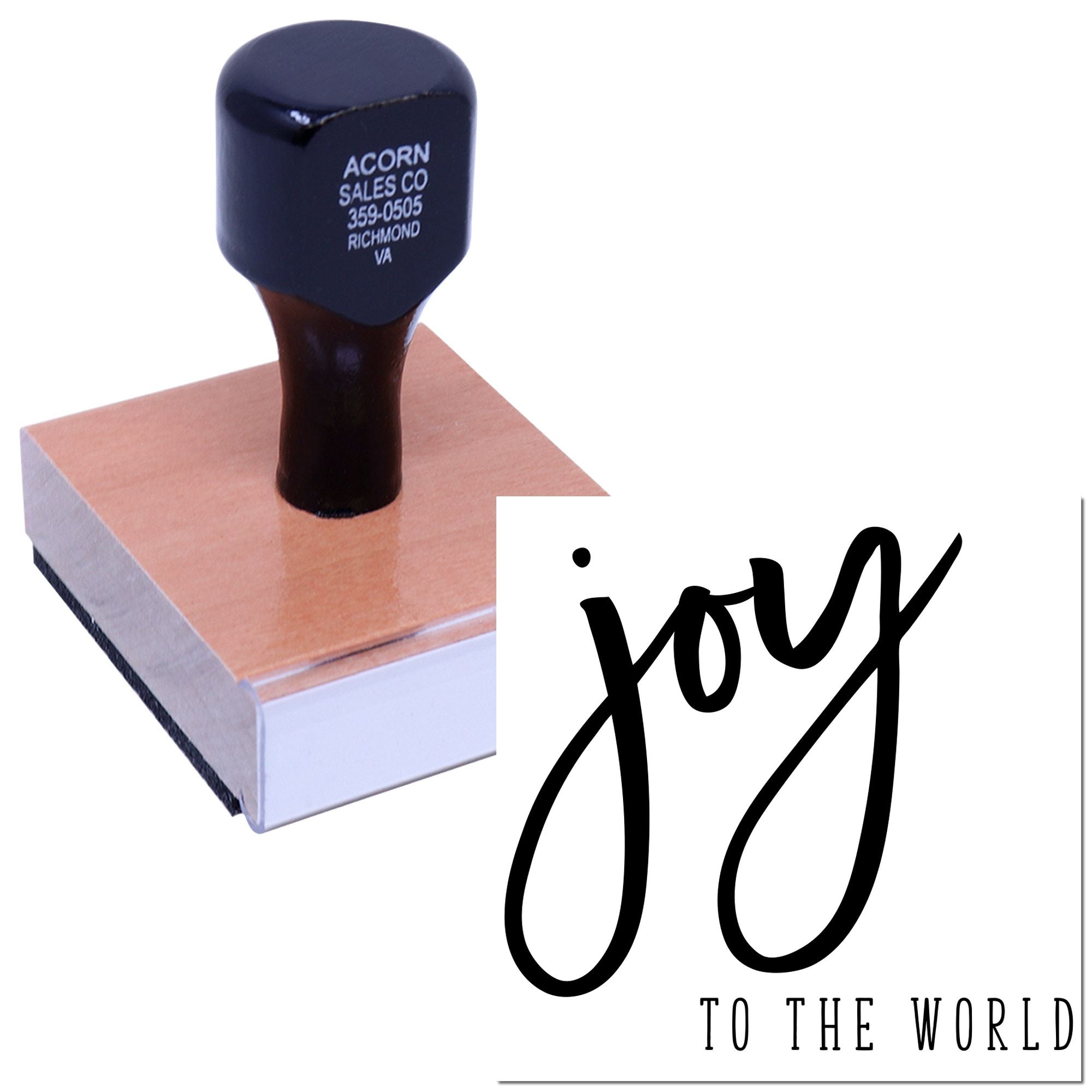 Custom rubber stamp with Joy to the World imprint for holiday crafts, cards, and personalized stationery.