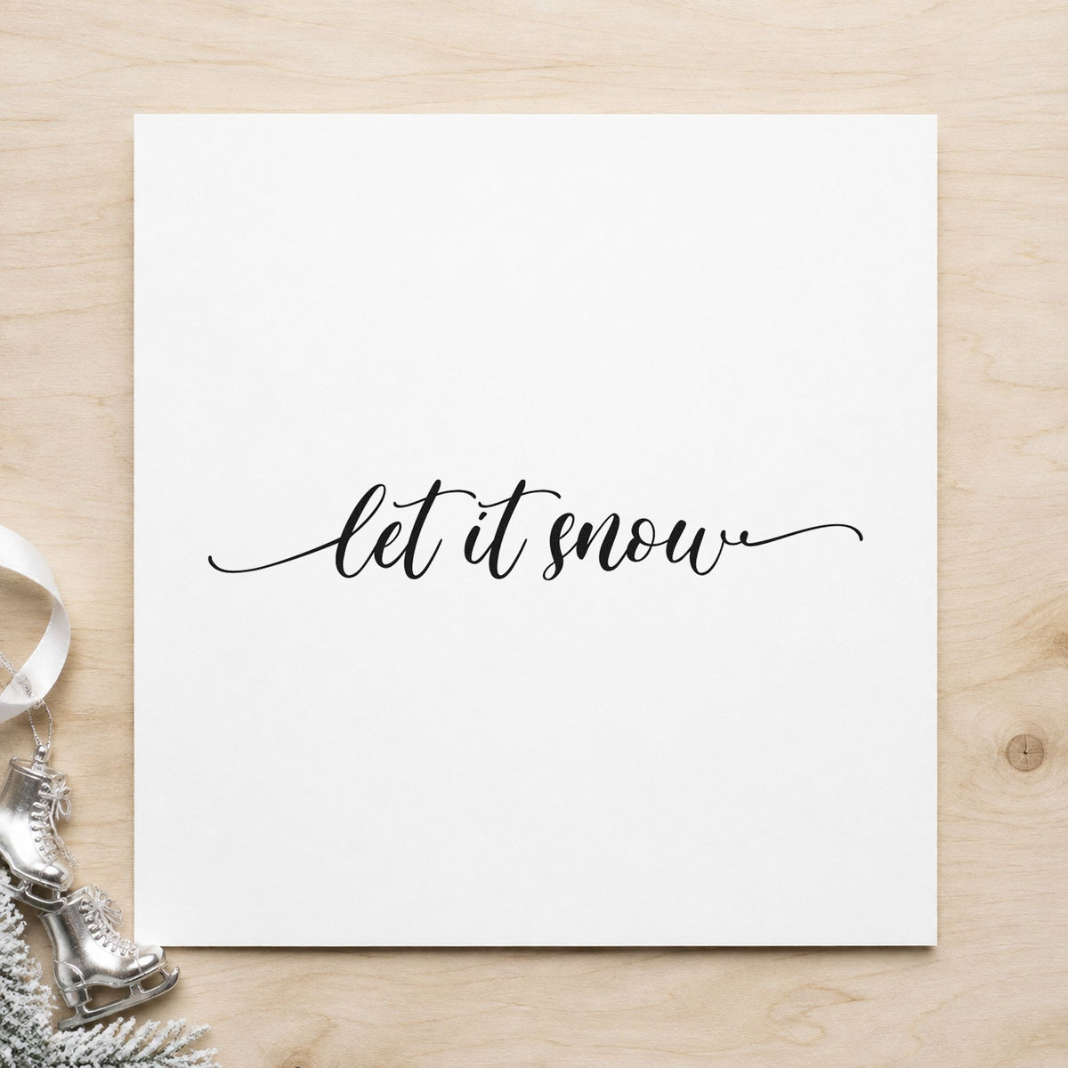 Let It Snow Flourished Line Script Lettering Slim Pre-Inked Stamp in use 3