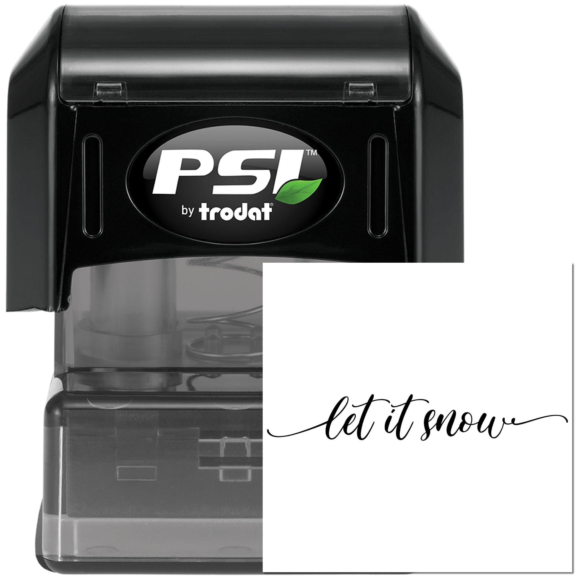 PSI by Trodat self-inking rubber stamp with custom let it snow holiday script impression