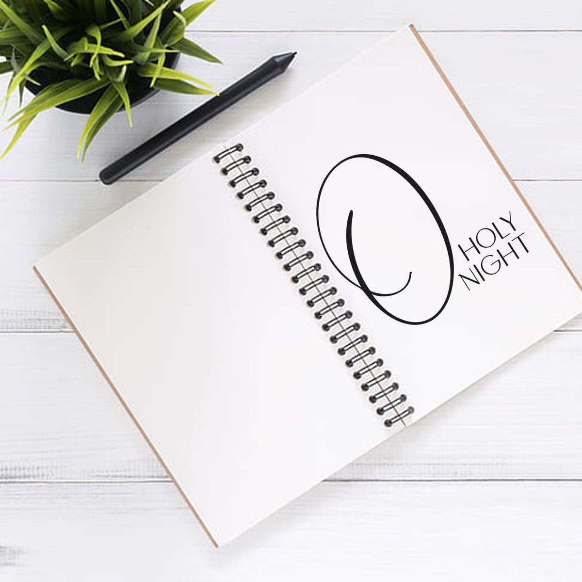 O Holy Night Flourished O Pre-Inked Stamp – PSI imprint stamped in black ink. An oversized looping O dominates the words "O holy night," with the remaining words in small capitals.