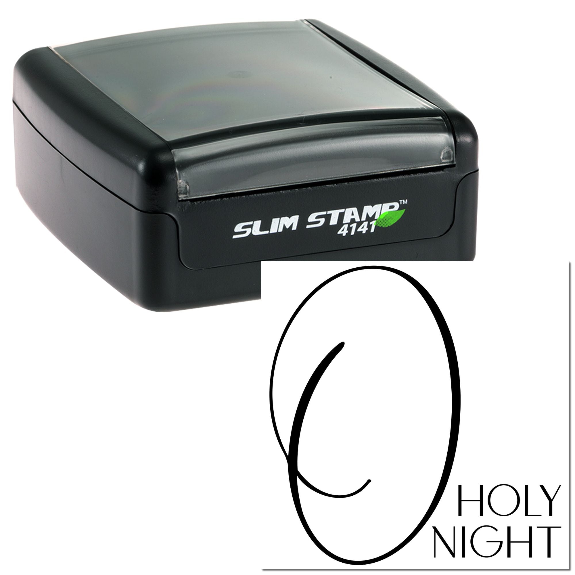 Personalized self-inking rubber stamp, Slim Stamp 4141, with Holy Night imprint for holiday cards.
