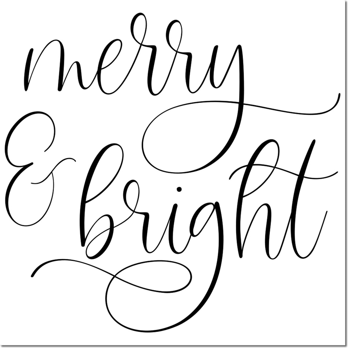 Merry and Bright script rubber stamp design for Christmas cards, holiday crafts, and festive gift packaging.