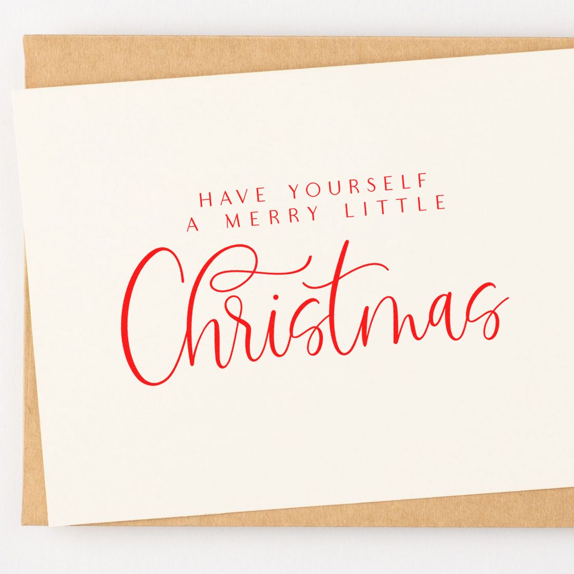 Christmas rubber stamp design reading Have Yourself a Merry Little Christmas for holiday greeting cards.