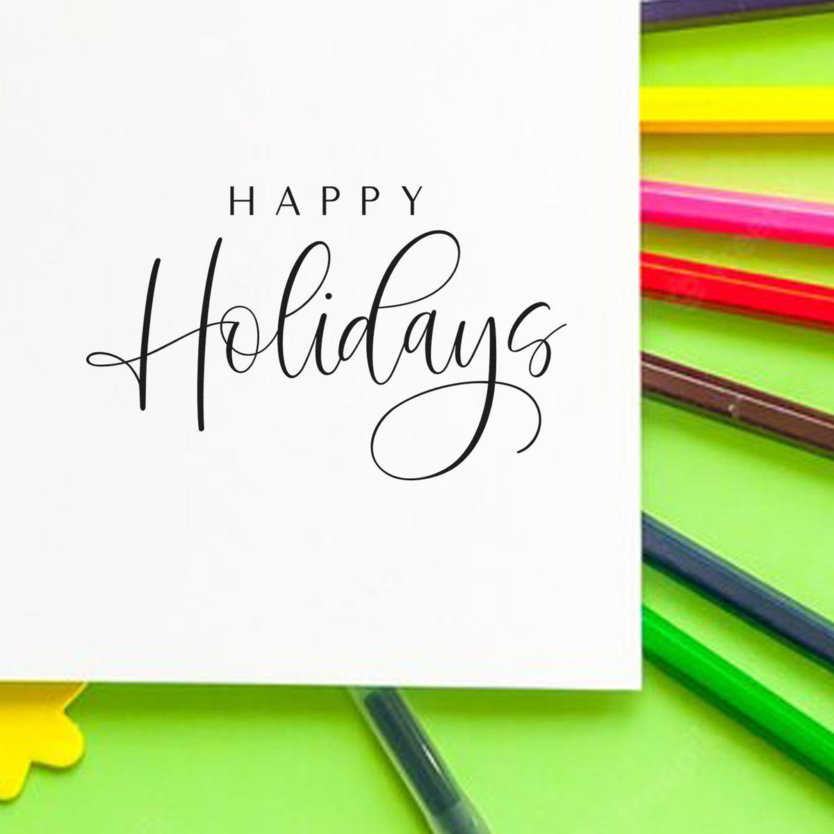 Happy Holidays rubber stamp for greeting cards and crafts with elegant script lettering