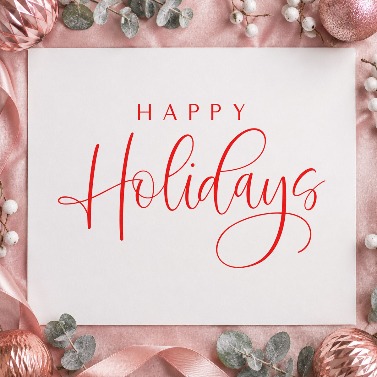 Happy Holidays Thin Calligraphy Block Lettering Hand Stamp – Duo in use 7