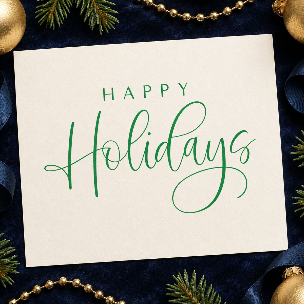 Happy Holidays Thin Calligraphy Block Lettering Hand Stamp – Duo in use 8