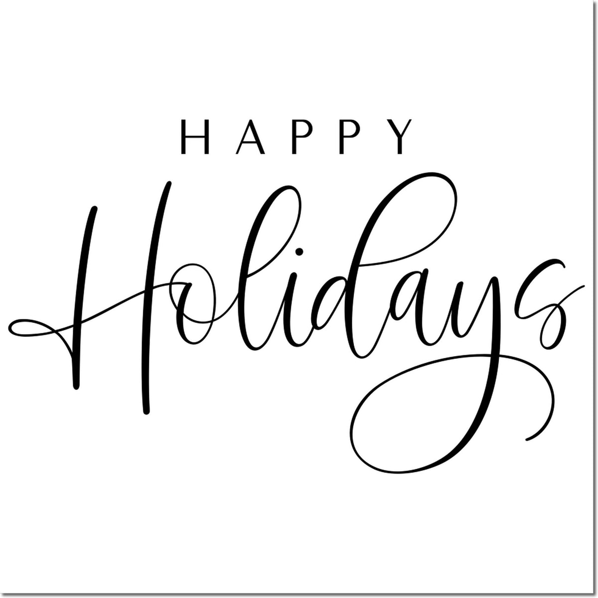 Happy Holidays rubber stamp design with elegant script lettering for seasonal cards, crafts, and gift packaging.