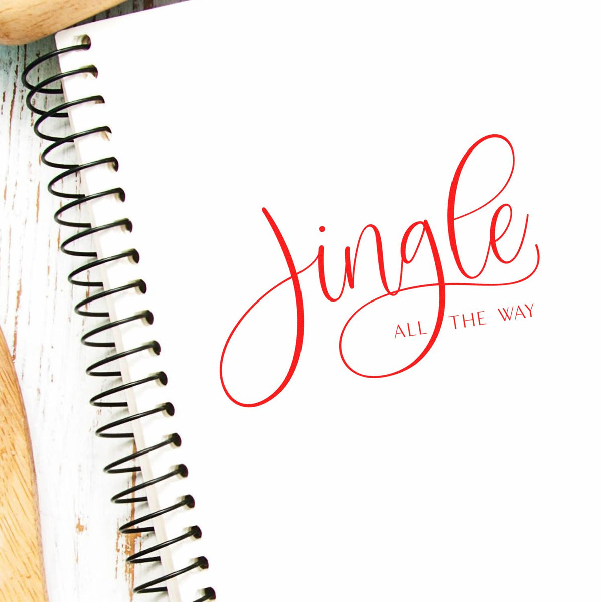 Single All the Way red rubber stamp design on a notebook page, perfect for DIY crafts, journaling, and holiday card making.