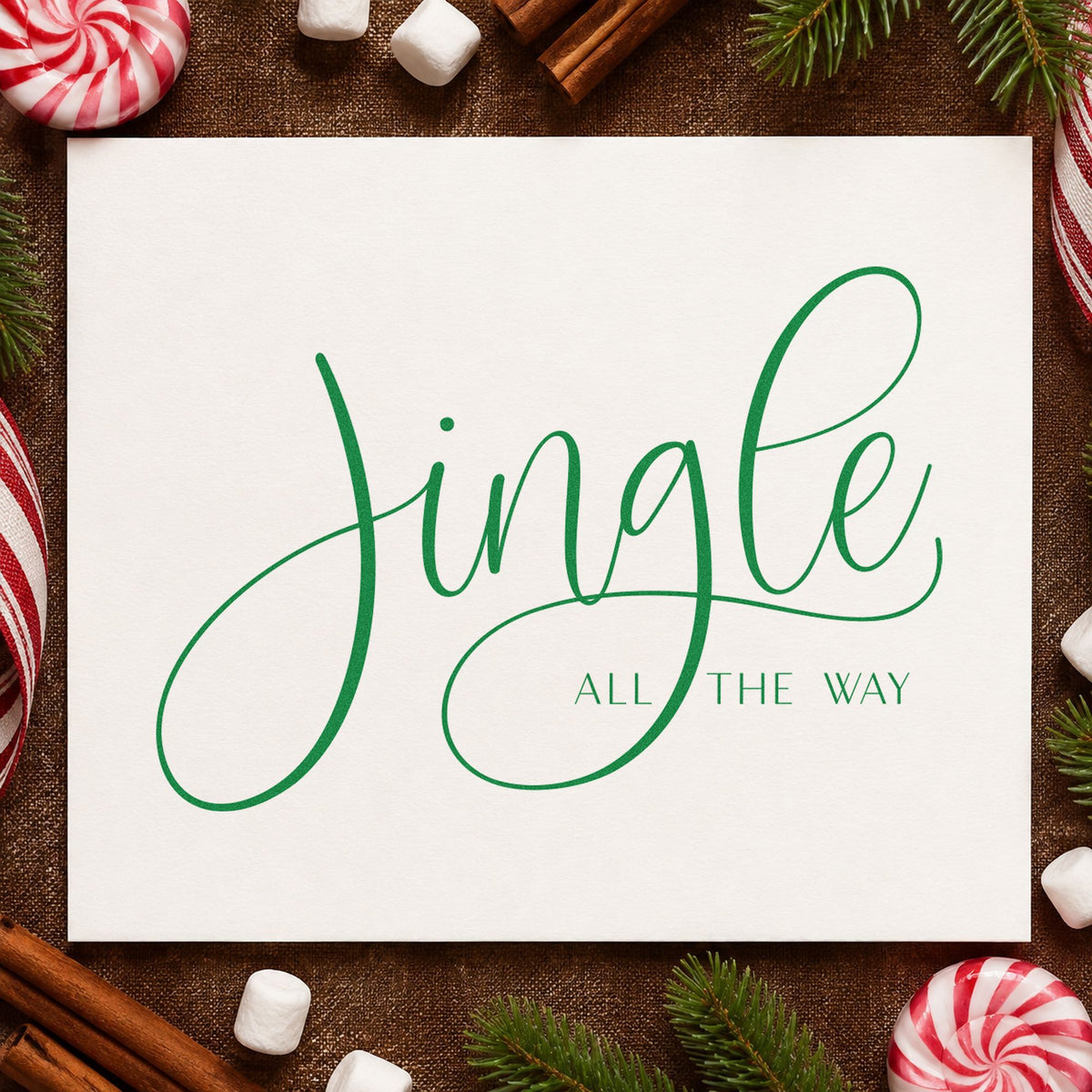Wood Handle Jingle All The Way Calligraphy Rubber Stamp in use 6