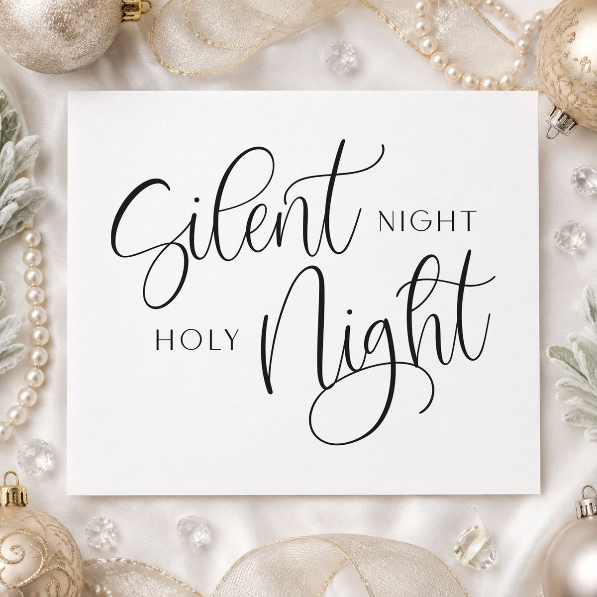 Silent Night Holy Night Calligraphy rubber stamp printed in black ink, ready for call response sheet and similar paper crafts.
