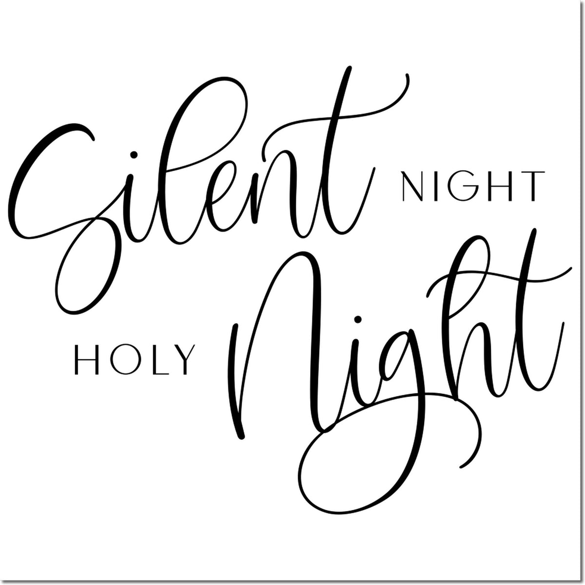 Silent Night Holy Night Christmas rubber stamp design with elegant script lettering for holiday cards and crafts.