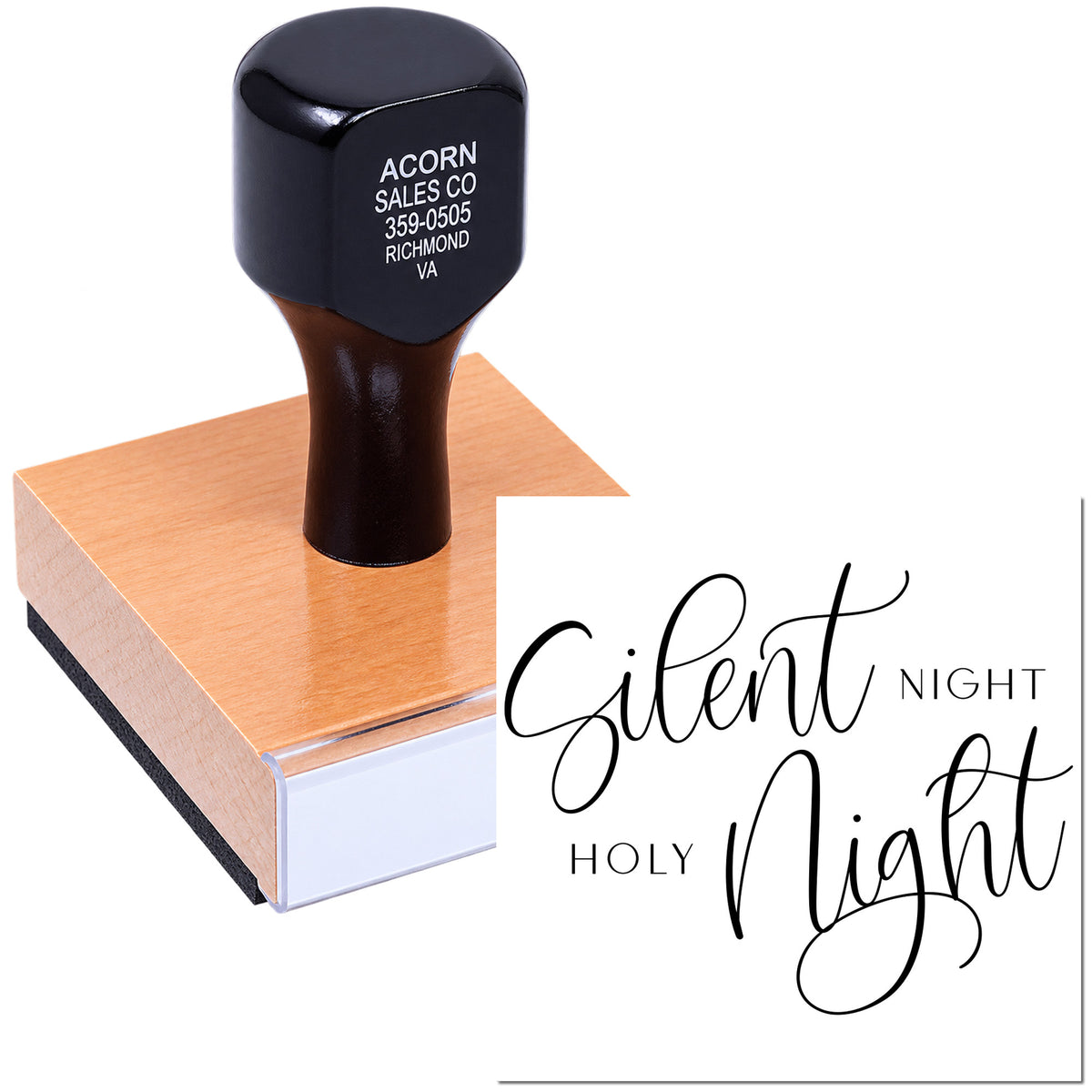 Custom rubber stamp with Silent Night Holy Night design for Christmas cards and holiday stationery.