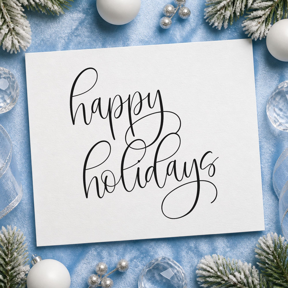 Happy Holidays Flourished Calligraphy Script Lettering Pre-Inked Stamp – Slim in use 4
