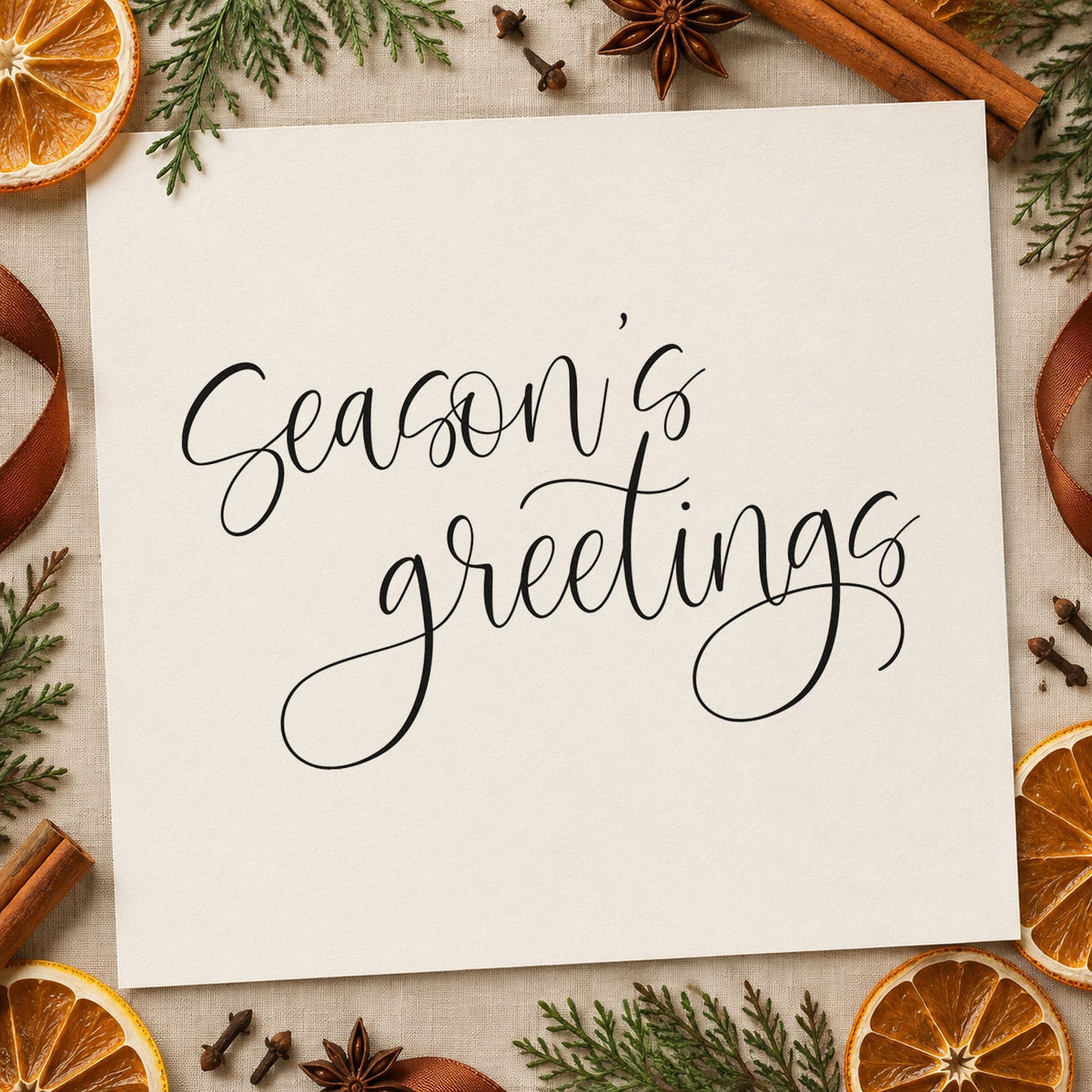 Season's Greetings Fine Calligraphy Slim Pre-Inked Stamp in use 4