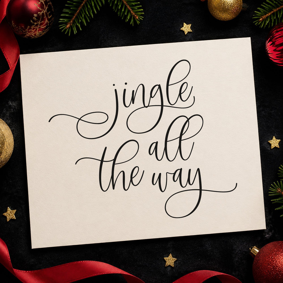 Jingle All The Way Loops Calligraphy Pre-Inked Stamp – Slim in use 3