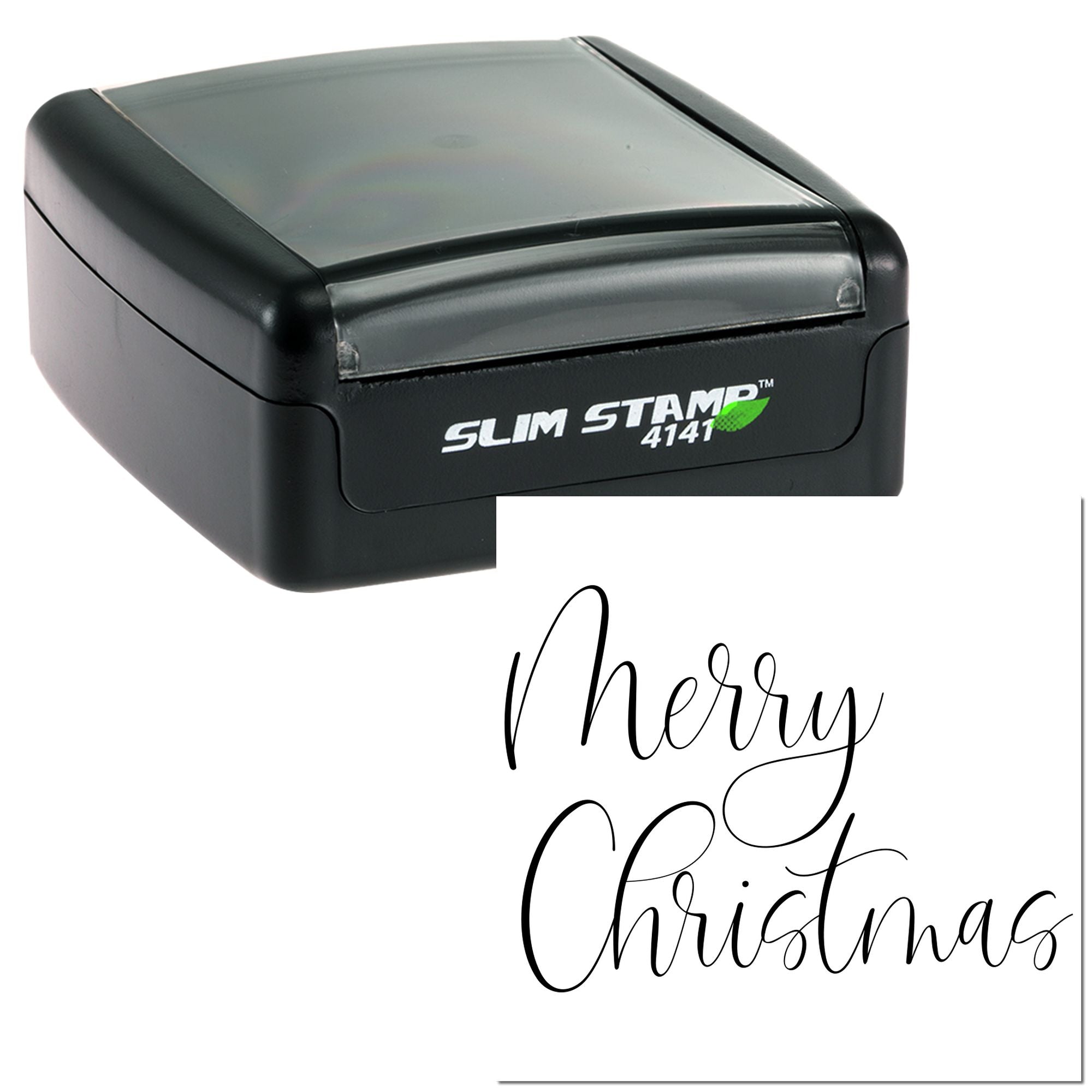 Merry Christmas self-inking rubber stamp for holiday card making and festive gift packaging