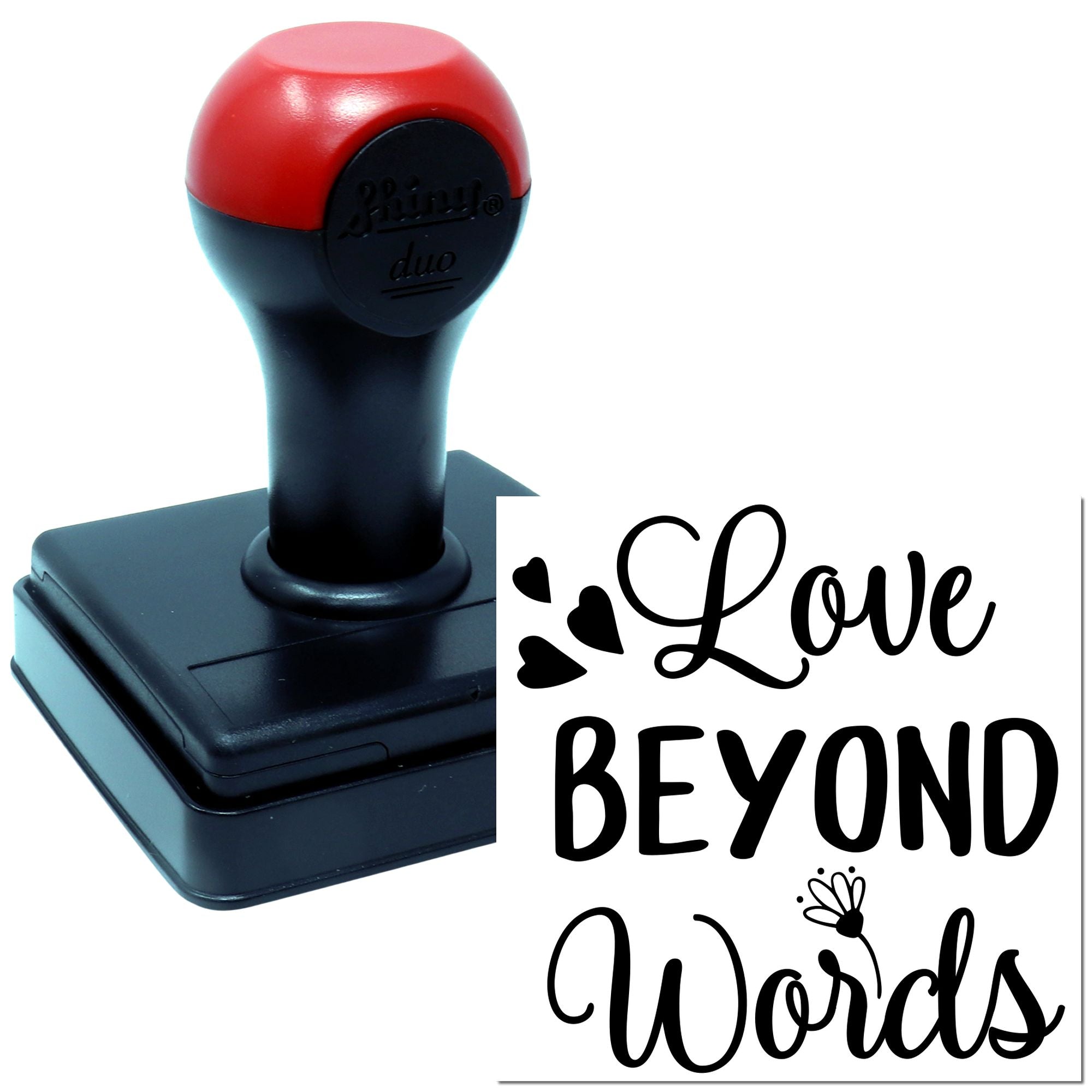 Self-inking rubber stamp with Love Beyond Words design for handmade cards, scrapbooking, and craft projects.